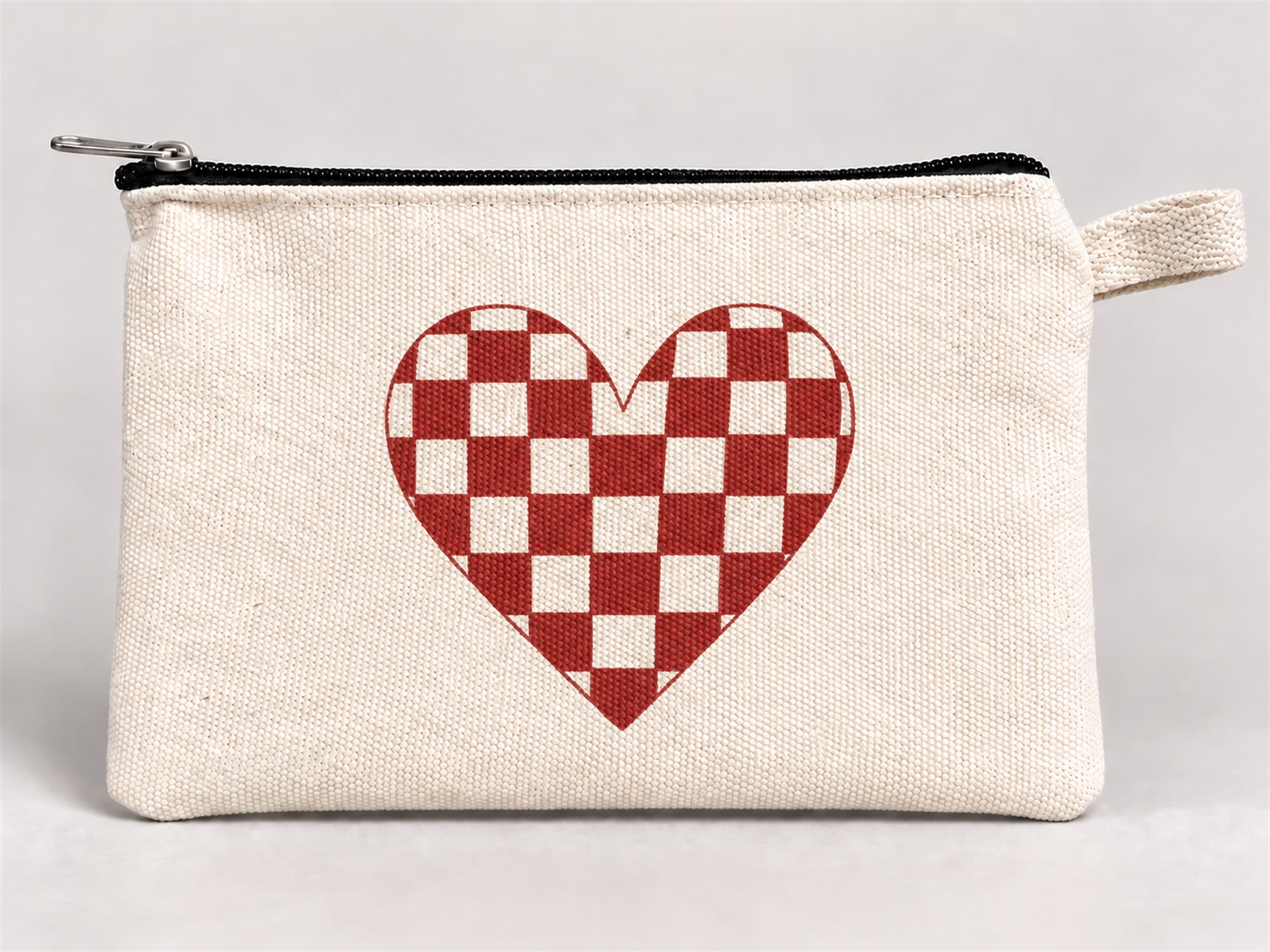 Ekose Kalp Baskılı Fermuarlı Kalemlik 20x10 cm Kalem Kutusu