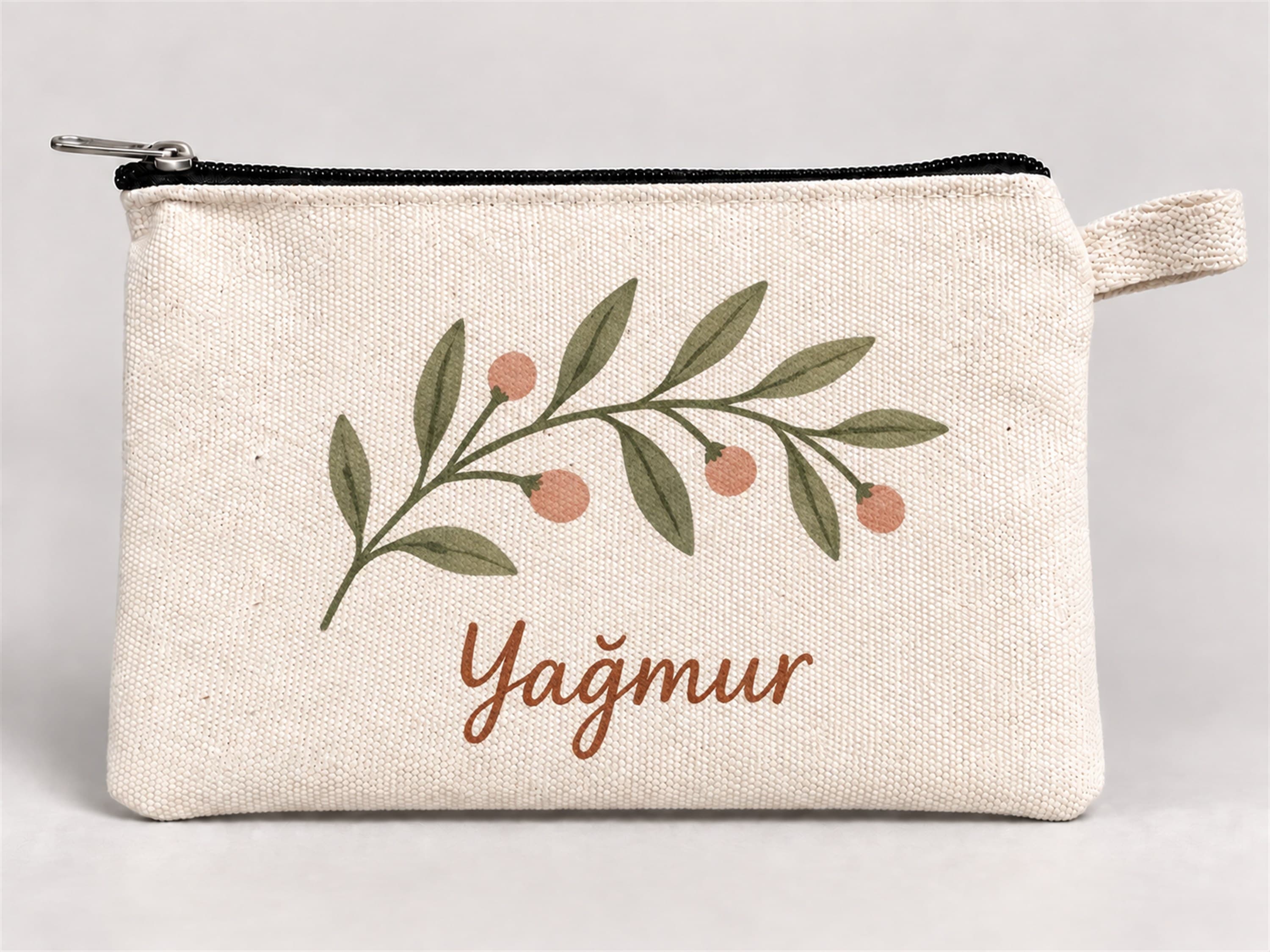 Kişiye Özel Zeytin Dalı Baskılı Fermuarlı Kalemlik 20x10 cm Kalem Kutusu