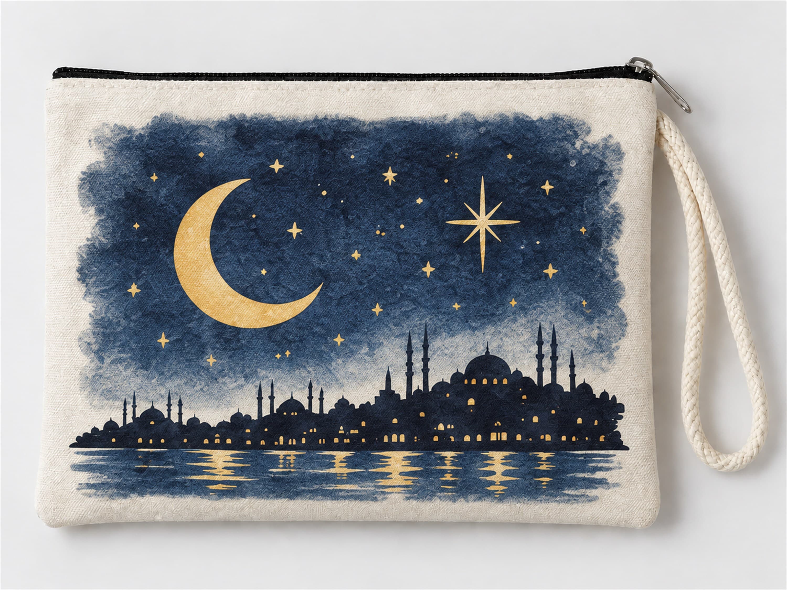 İstanbul Gece Silüeti Baskılı Fermuarlı Makyaj Çantası Bozuk Para Cüzdanı Clutch