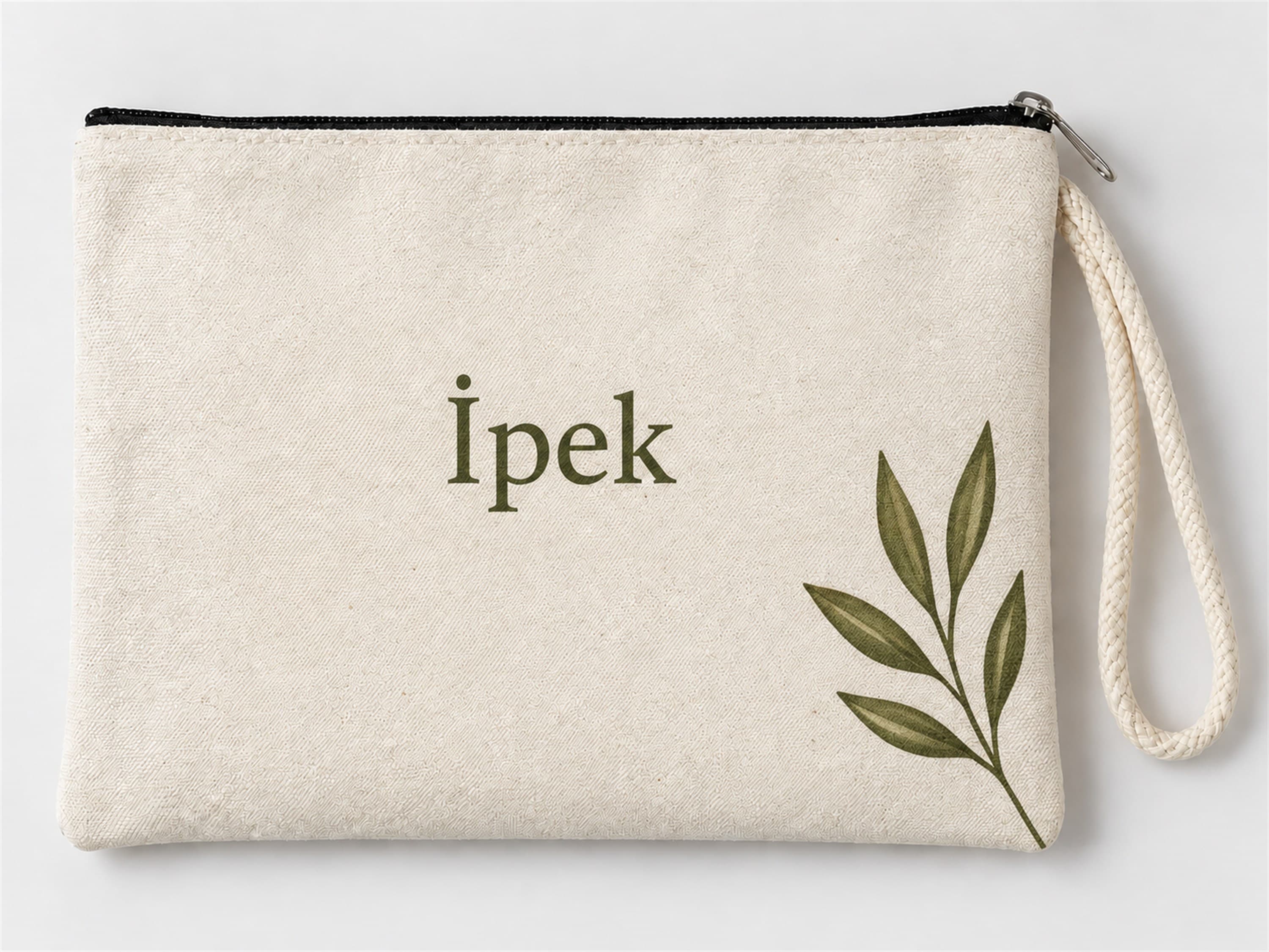 Kişiye Özel Yeşil Yaprak Köşe Baskılı Fermuarlı Makyaj Çantası Bozuk Para Cüzdanı Clutch