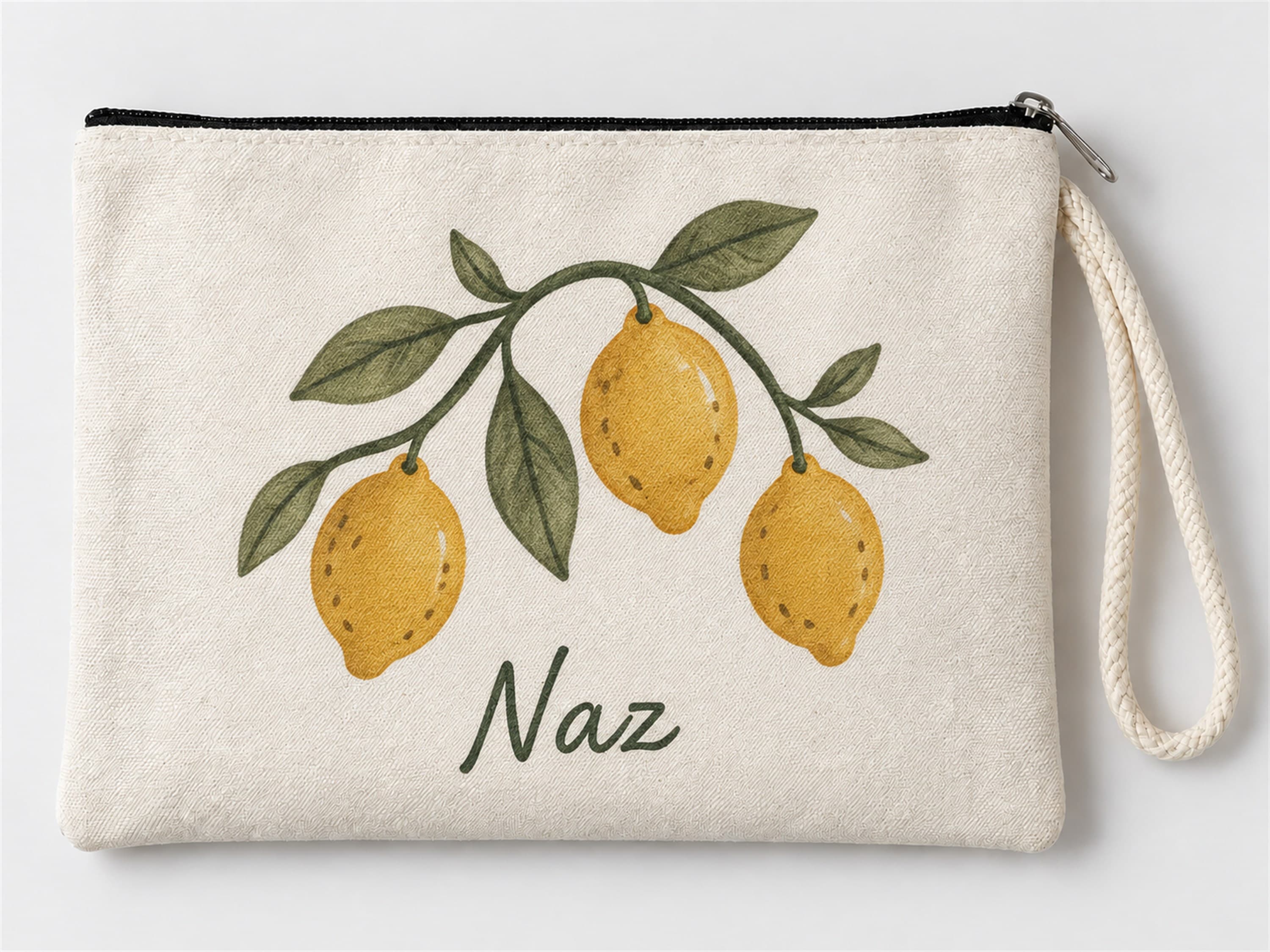Kişiye Özel Limon Dalı Baskılı Fermuarlı Makyaj Çantası Bozuk Para Cüzdanı Clutch