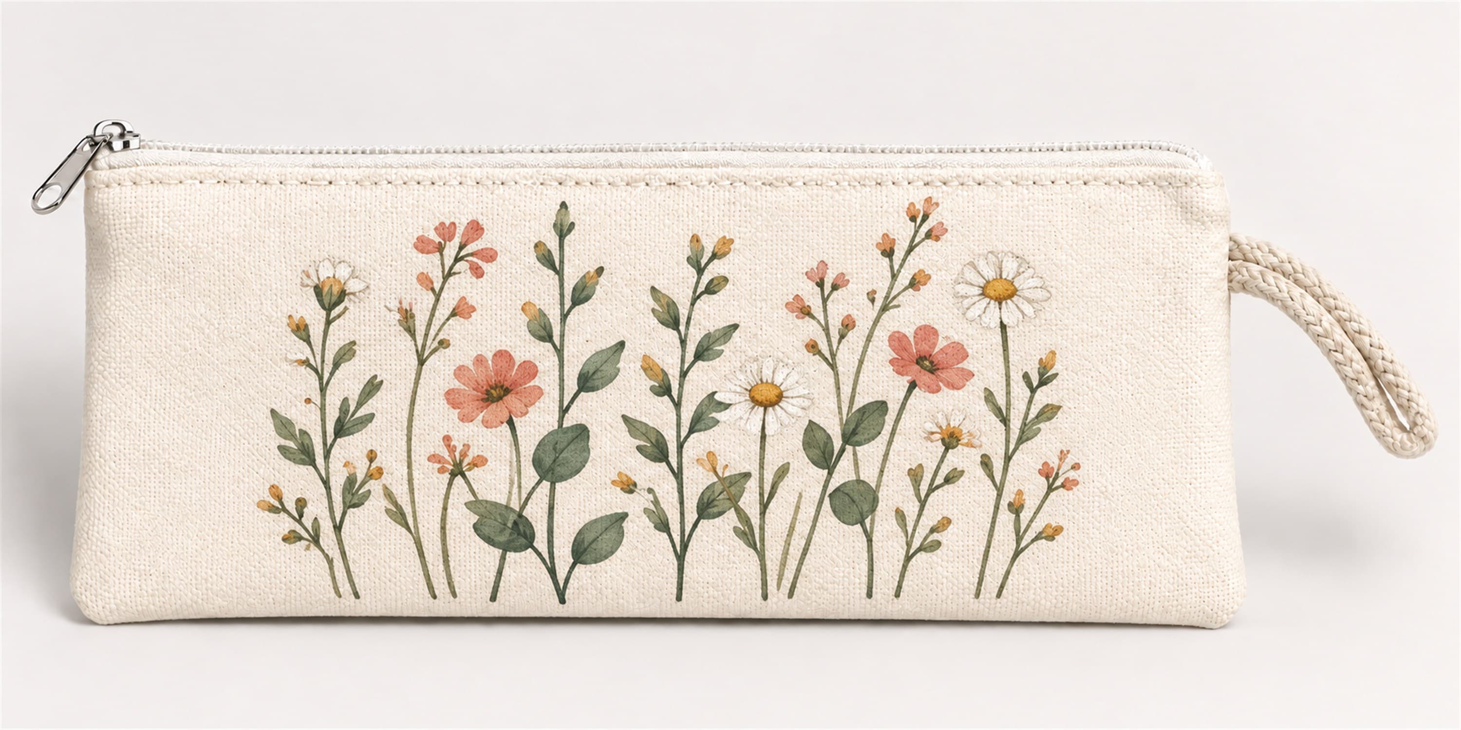 Kır Çiçekleri Baskılı Fermuarlı Clutch El Çantası Makyaj Çantası