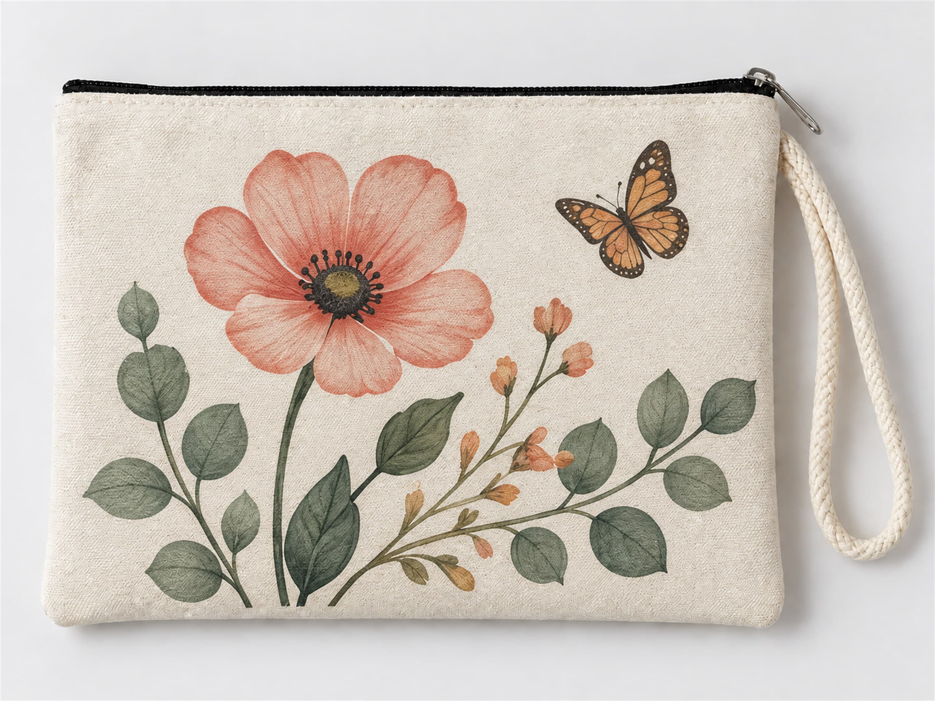 Büyük Gelincik Baskılı Fermuarlı Makyaj Çantası Bozuk Para Cüzdanı Clutch