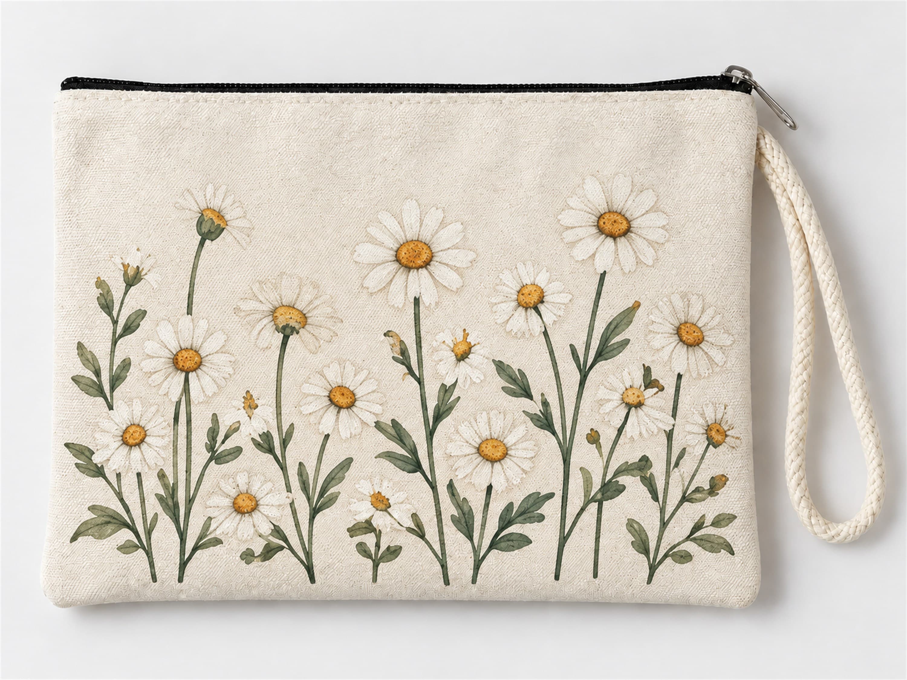 Papatya Tarlası Baskılı Fermuarlı Makyaj Çantası Bozuk Para Cüzdanı Clutch