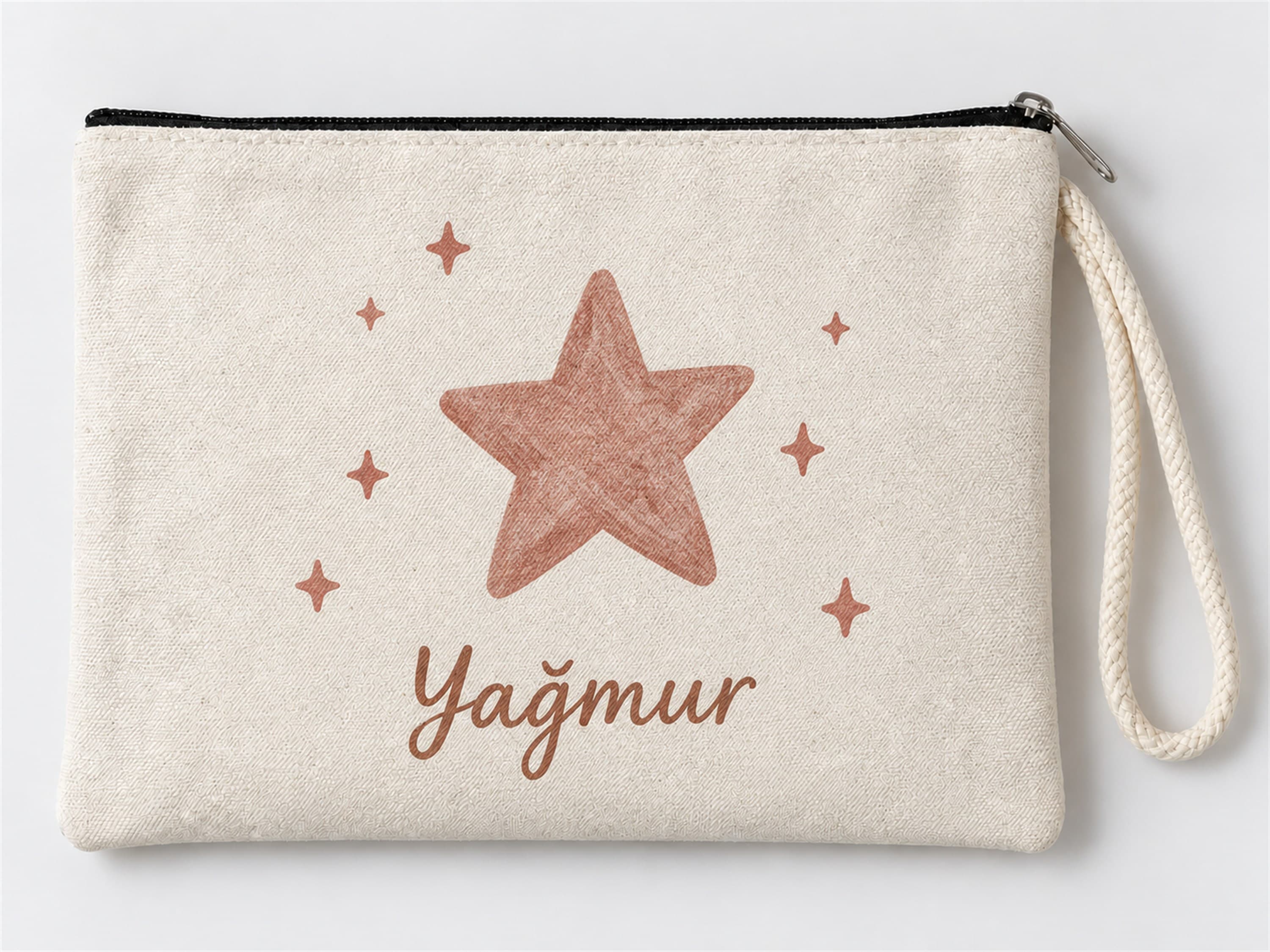 Kişiye Özel Parıltılı Yıldız Baskılı Fermuarlı Makyaj Çantası Bozuk Para Cüzdanı Clutch