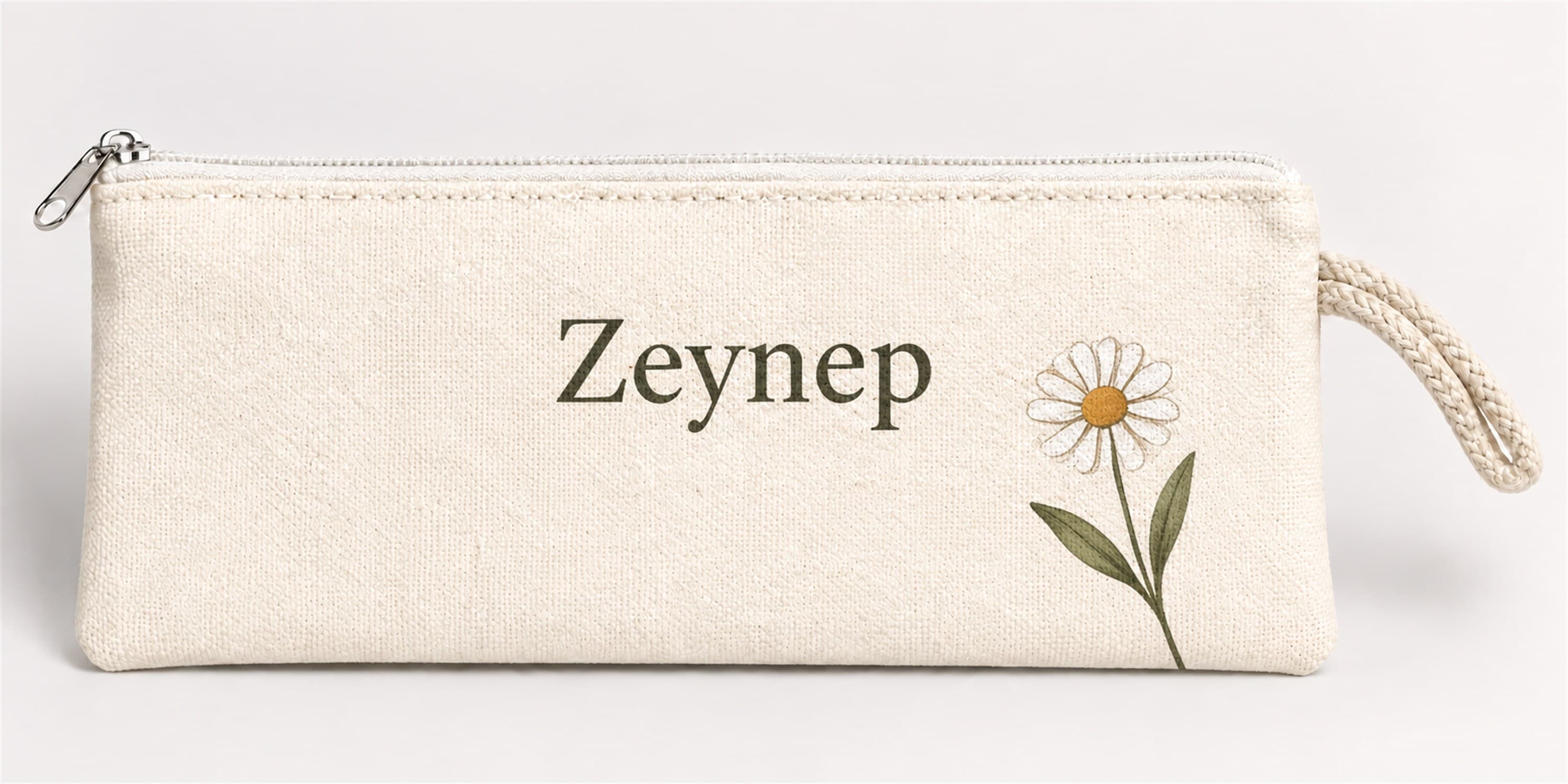 Kişiye Özel Papatya Köşe Baskılı Fermuarlı Clutch El Çantası Makyaj Çantası Model 01284