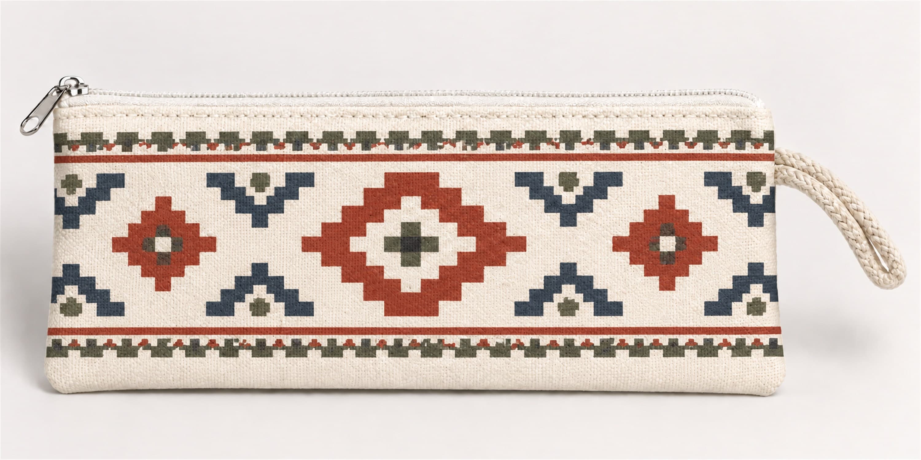Anadolu Kilim Motifi Baskılı Fermuarlı Clutch El Çantası Makyaj Çantası