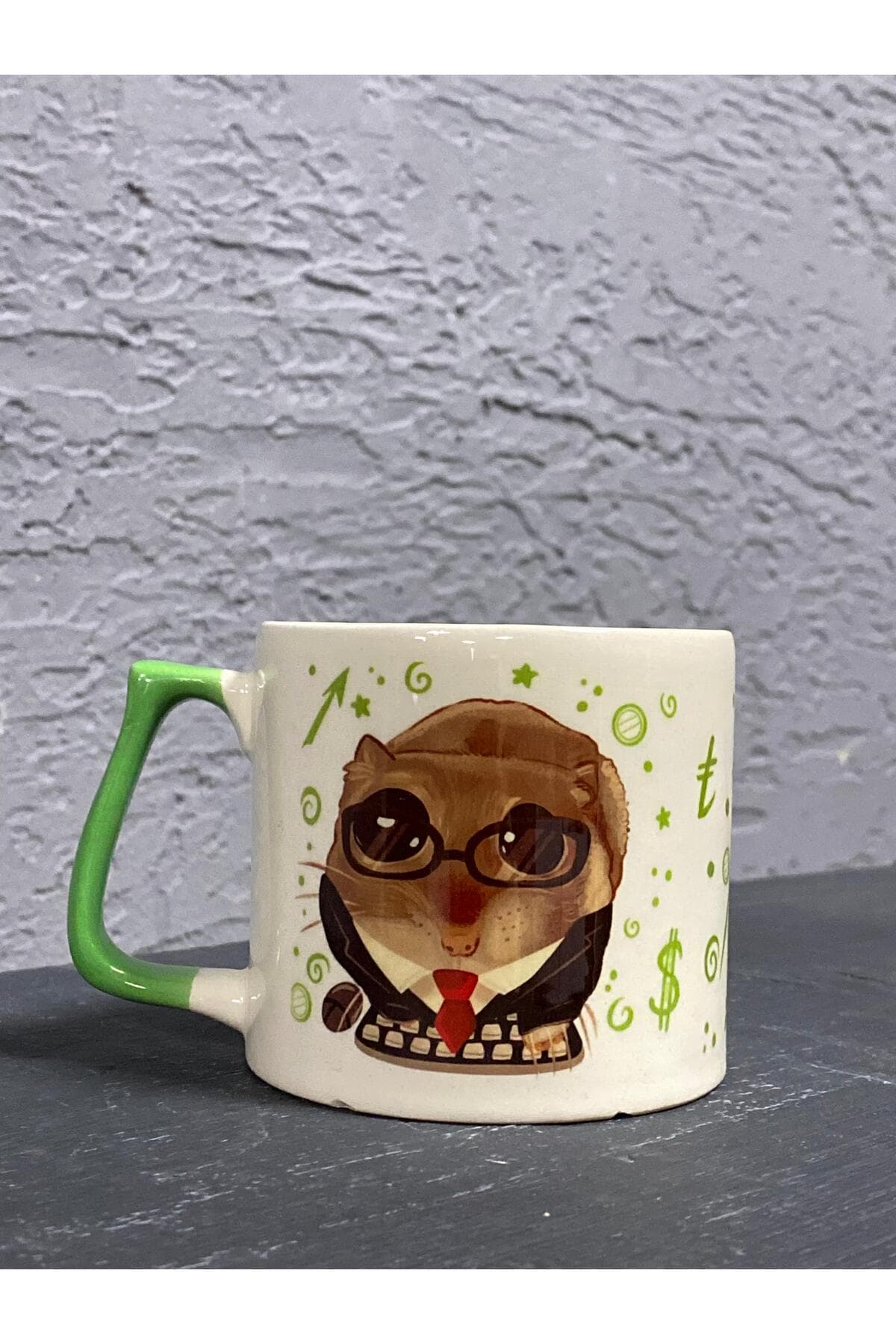 Sad Üzgün Hamster - Meslek: EkonomistYeşil Kulplu Prime Ofis Hediyesi Kupa