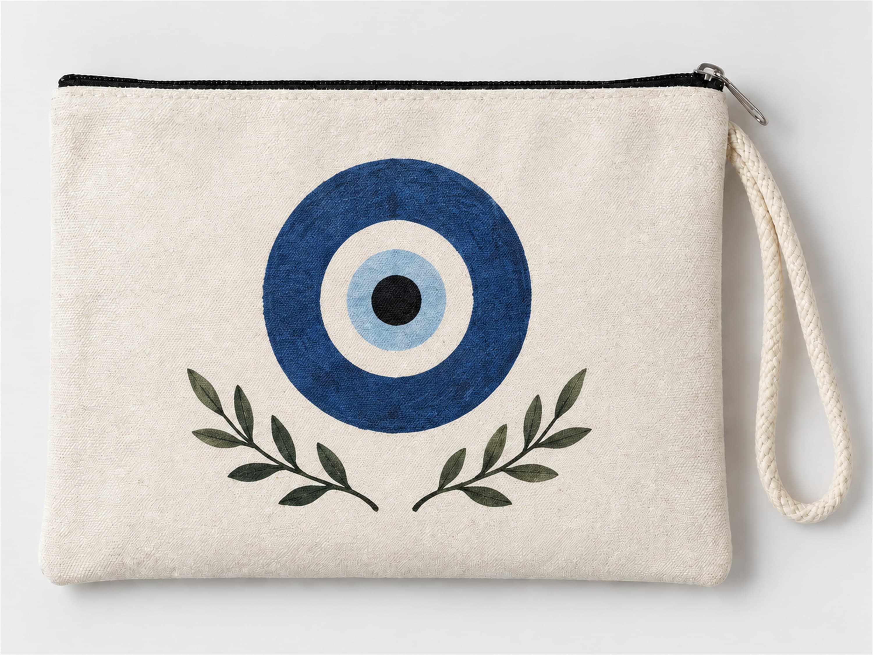 Nazar Boncuğu Baskılı Fermuarlı Makyaj Çantası Bozuk Para Cüzdanı Clutch