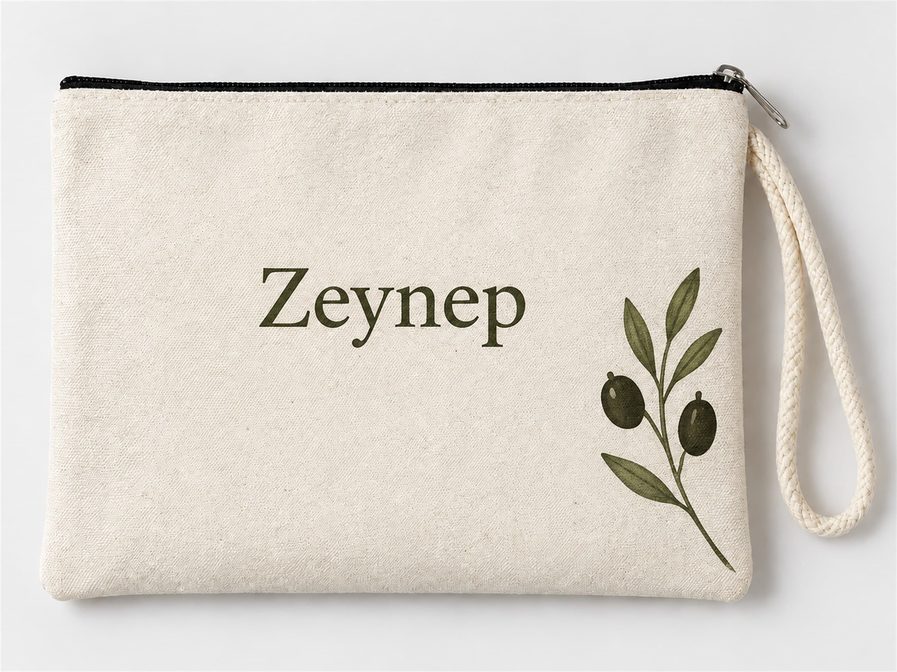 Kişiye Özel Zeytin Dalı Köşe Baskılı Fermuarlı Makyaj Çantası Bozuk Para Cüzdanı Clutch Model 01274