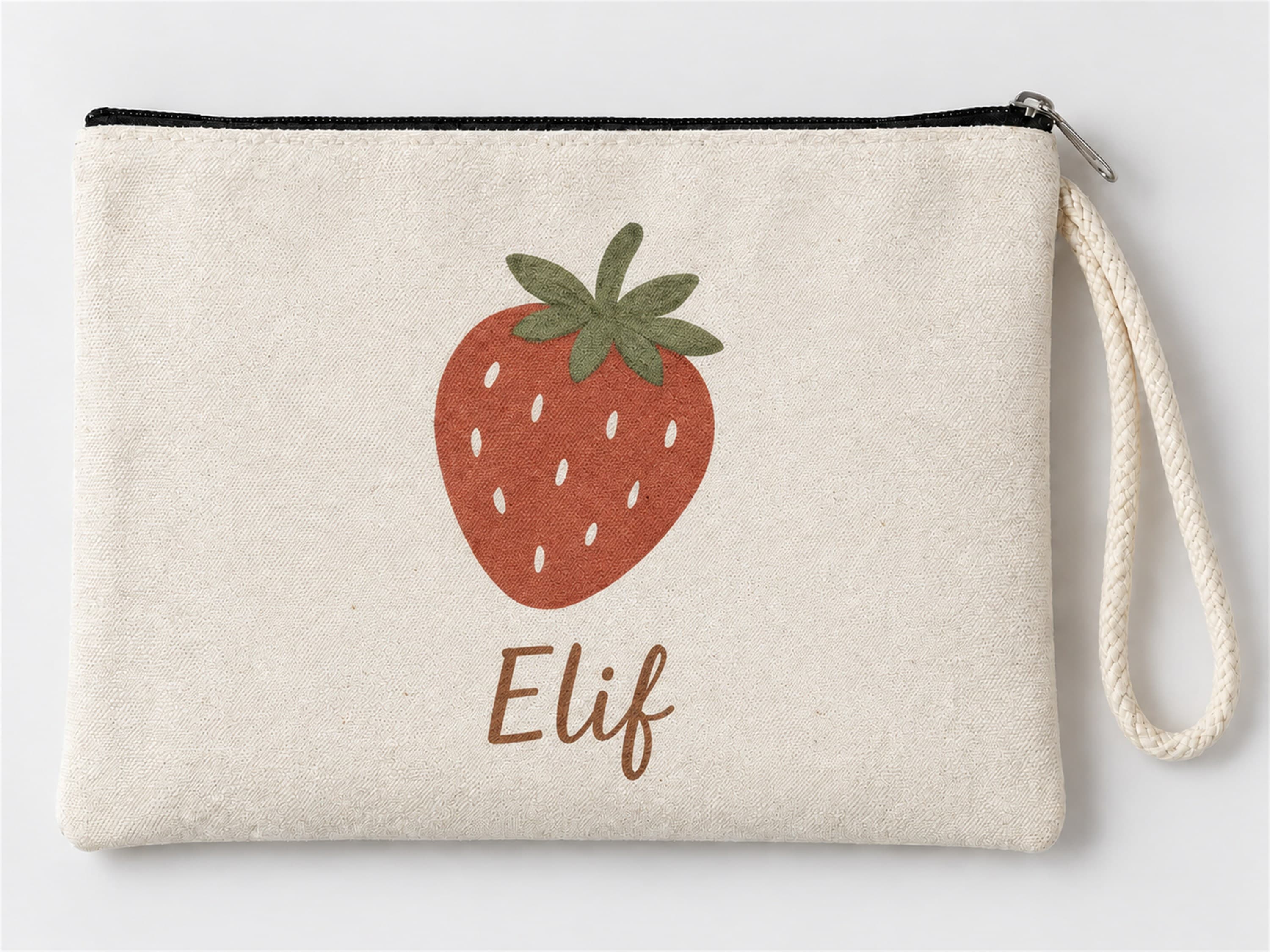 Kişiye Özel Çilek Deseni Baskılı Fermuarlı Makyaj Çantası Bozuk Para Cüzdanı Clutch
