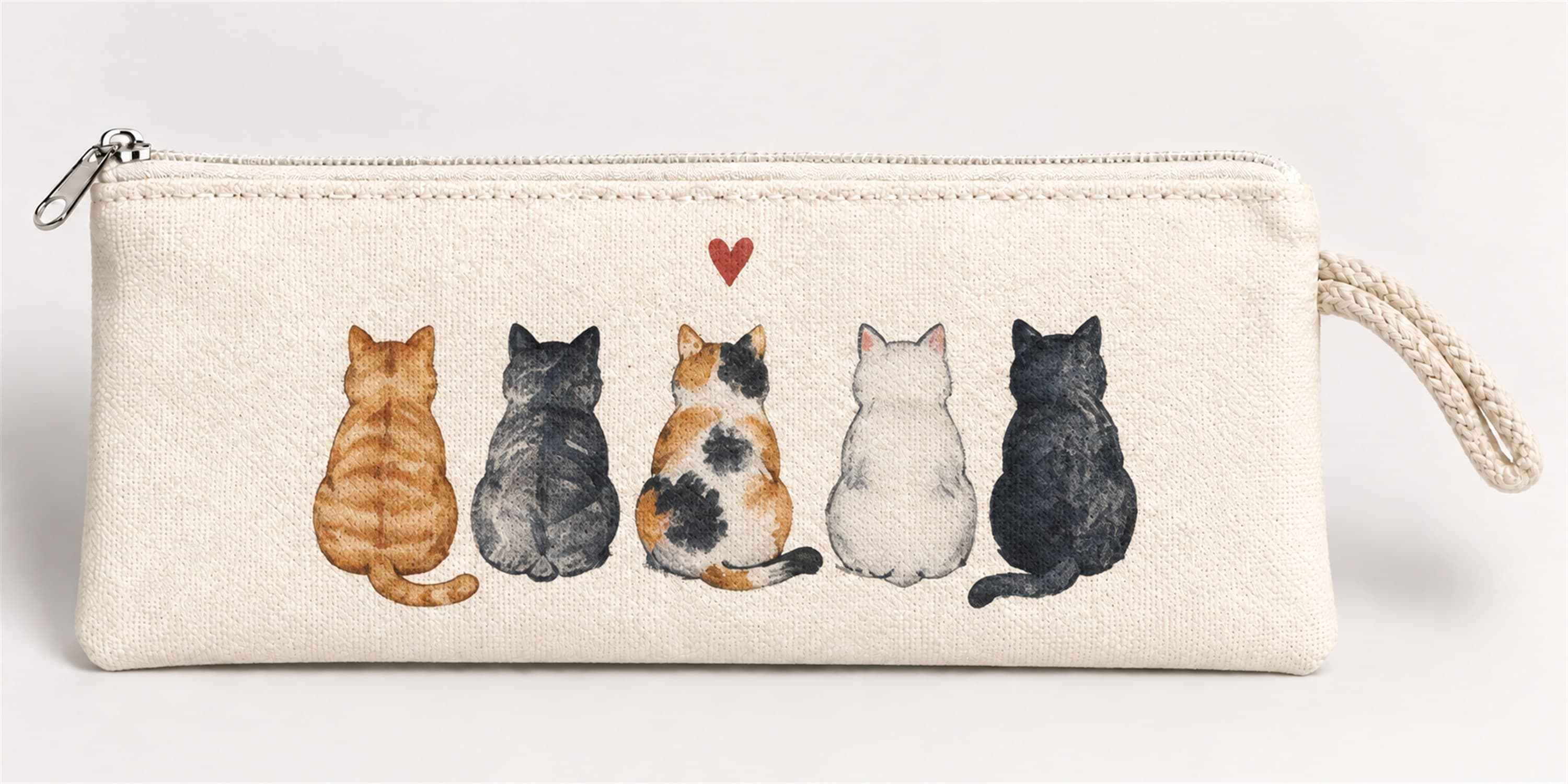 Beş Kedi Baskılı Fermuarlı Clutch El Çantası Makyaj Çantası