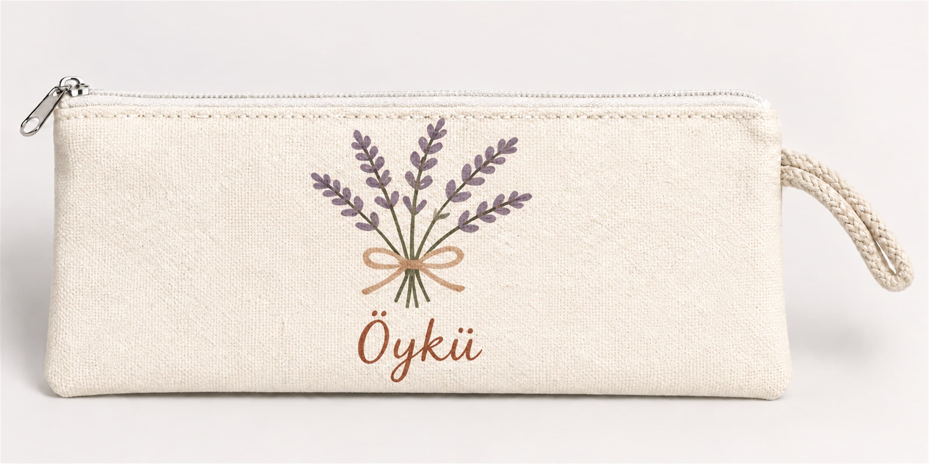 Kişiye Özel Lavanta Buketi Baskılı Fermuarlı Clutch El Çantası Makyaj Çantası