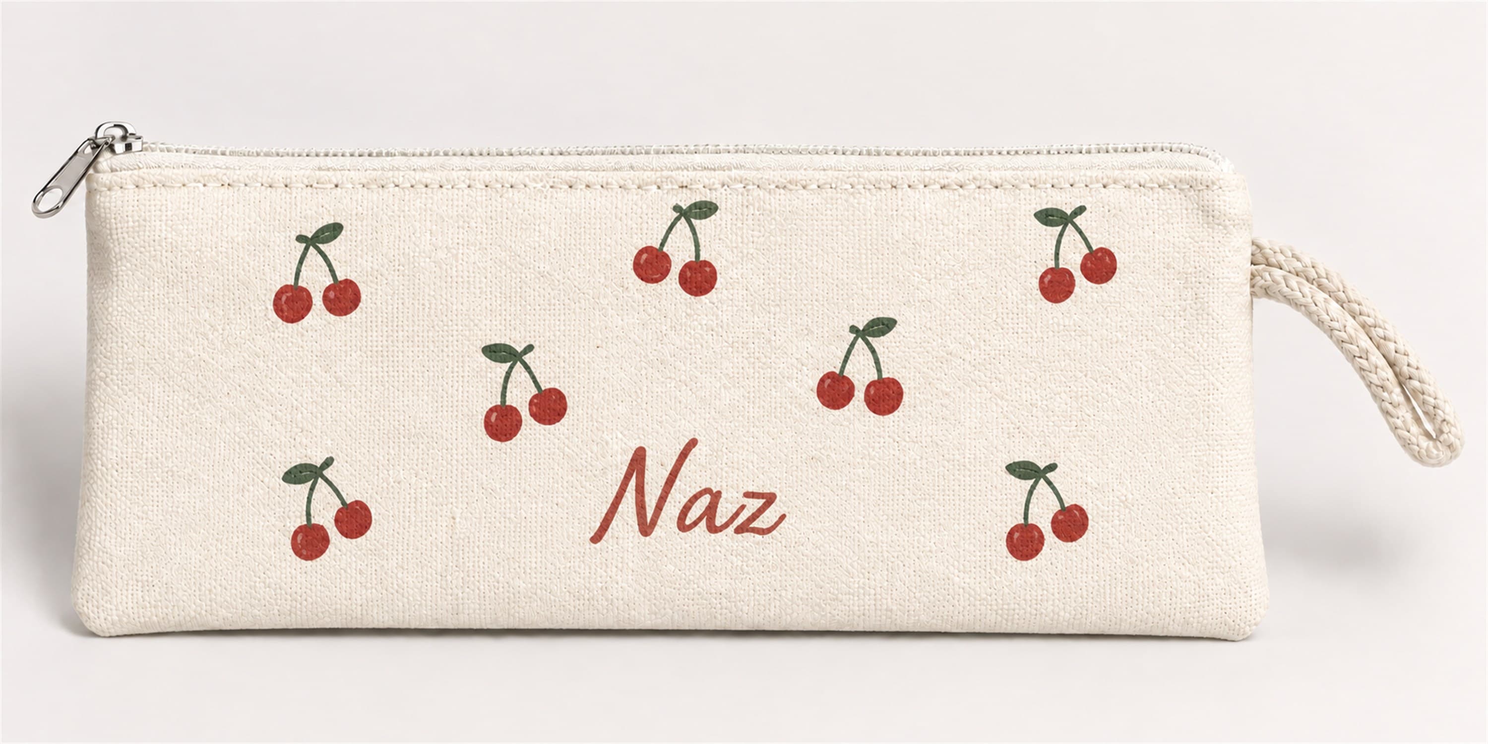 Kişiye Özel Kiraz Deseni Baskılı Fermuarlı Clutch El Çantası Makyaj Çantası