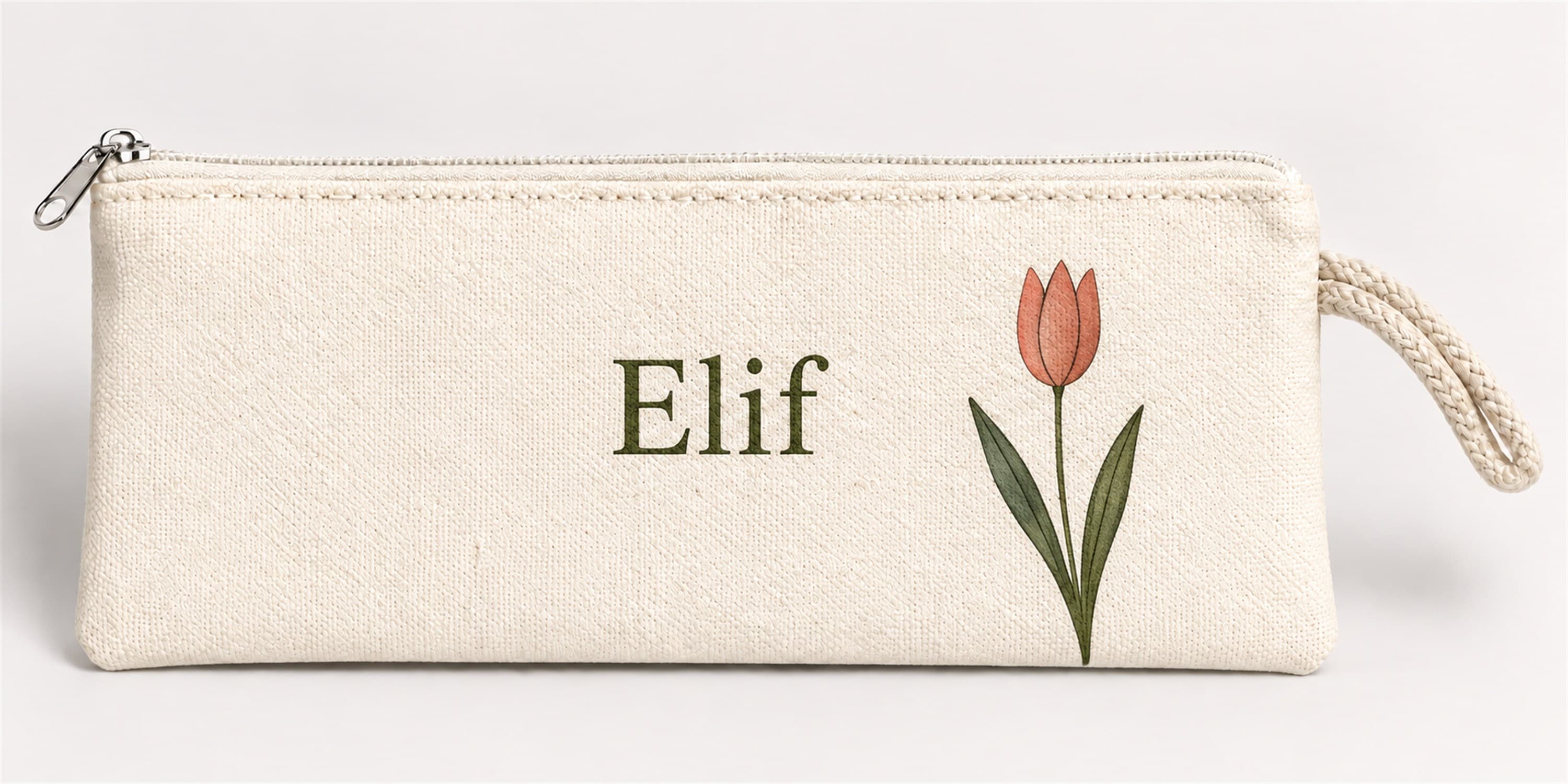 Kişiye Özel Lale Köşe Baskılı Fermuarlı Clutch El Çantası Makyaj Çantası Model 01270