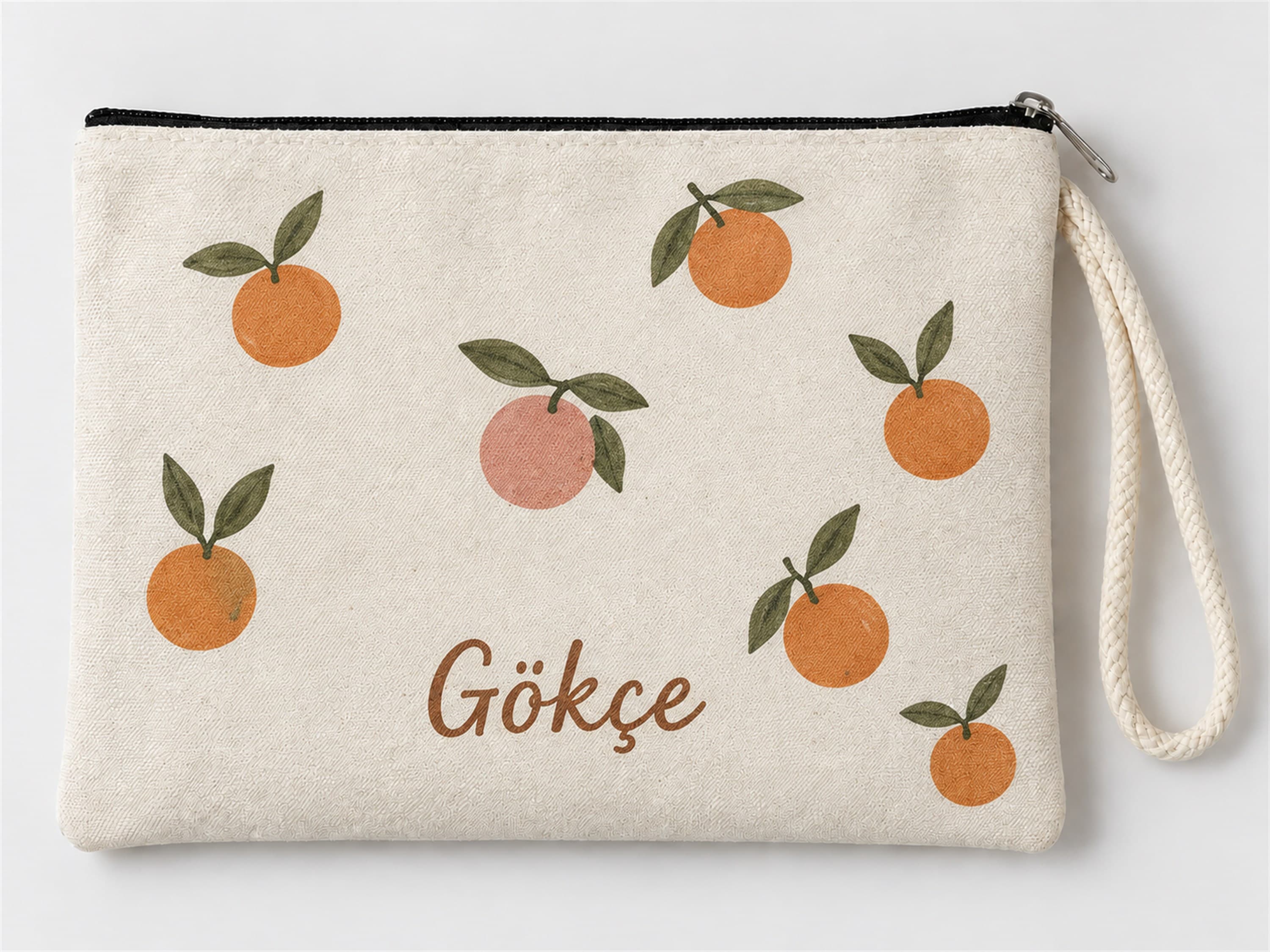 Kişiye Özel Turunç Deseni Baskılı Fermuarlı Makyaj Çantası Bozuk Para Cüzdanı Clutch