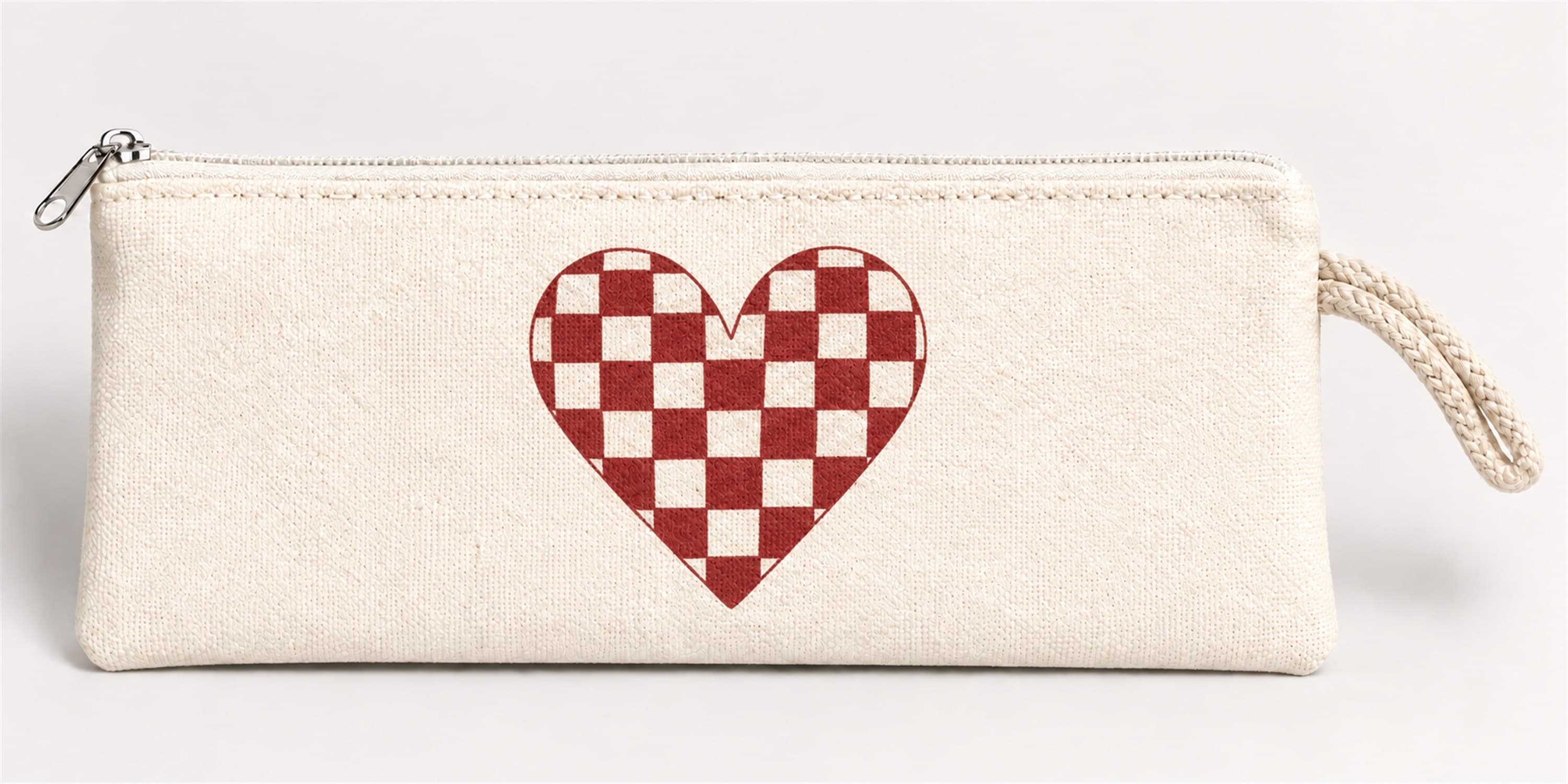 Ekose Kalp Baskılı Fermuarlı Clutch El Çantası Makyaj Çantası