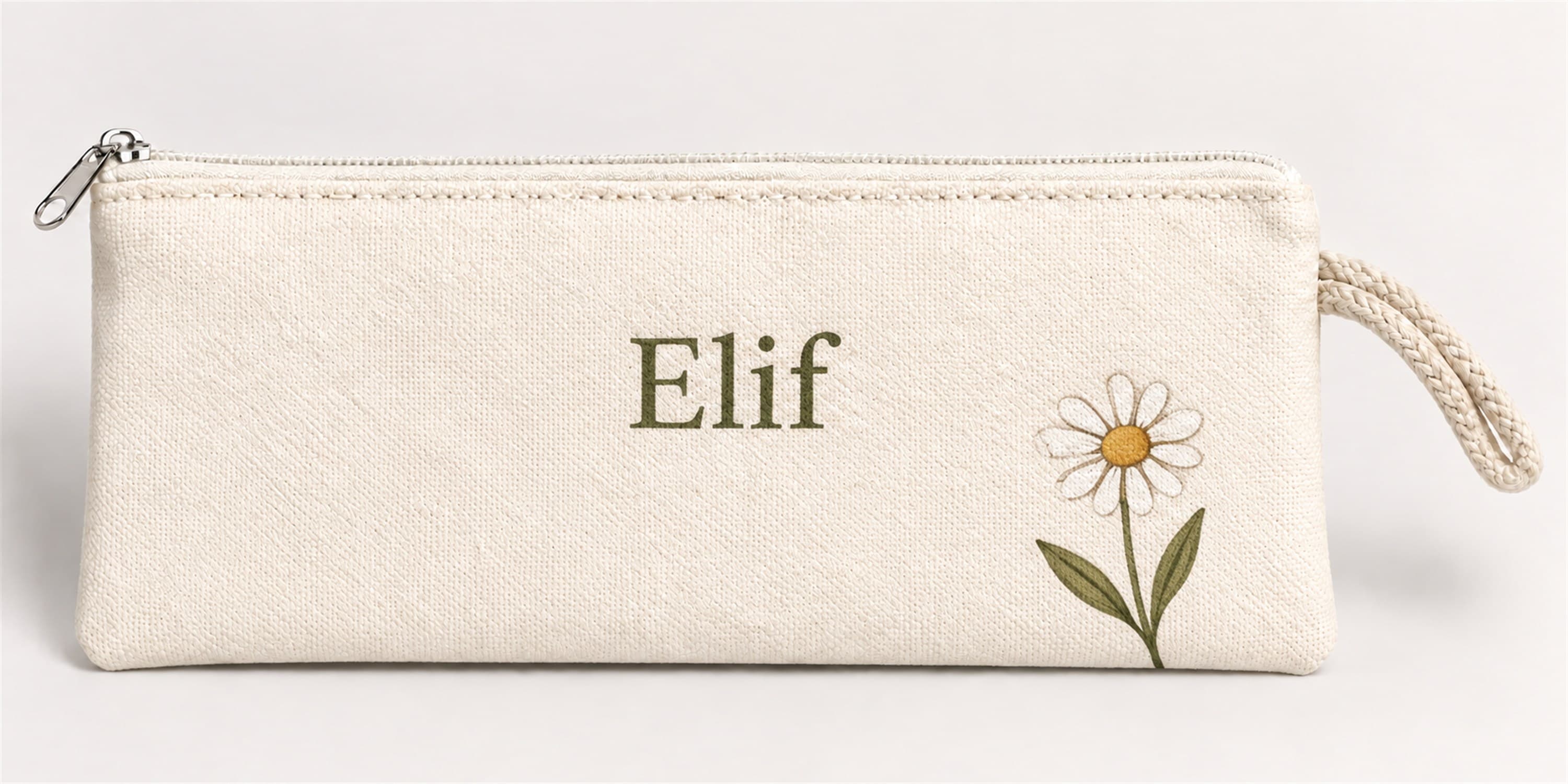 Kişiye Özel Tekli Papatya Köşe Baskılı Fermuarlı Clutch El Çantası Makyaj Çantası