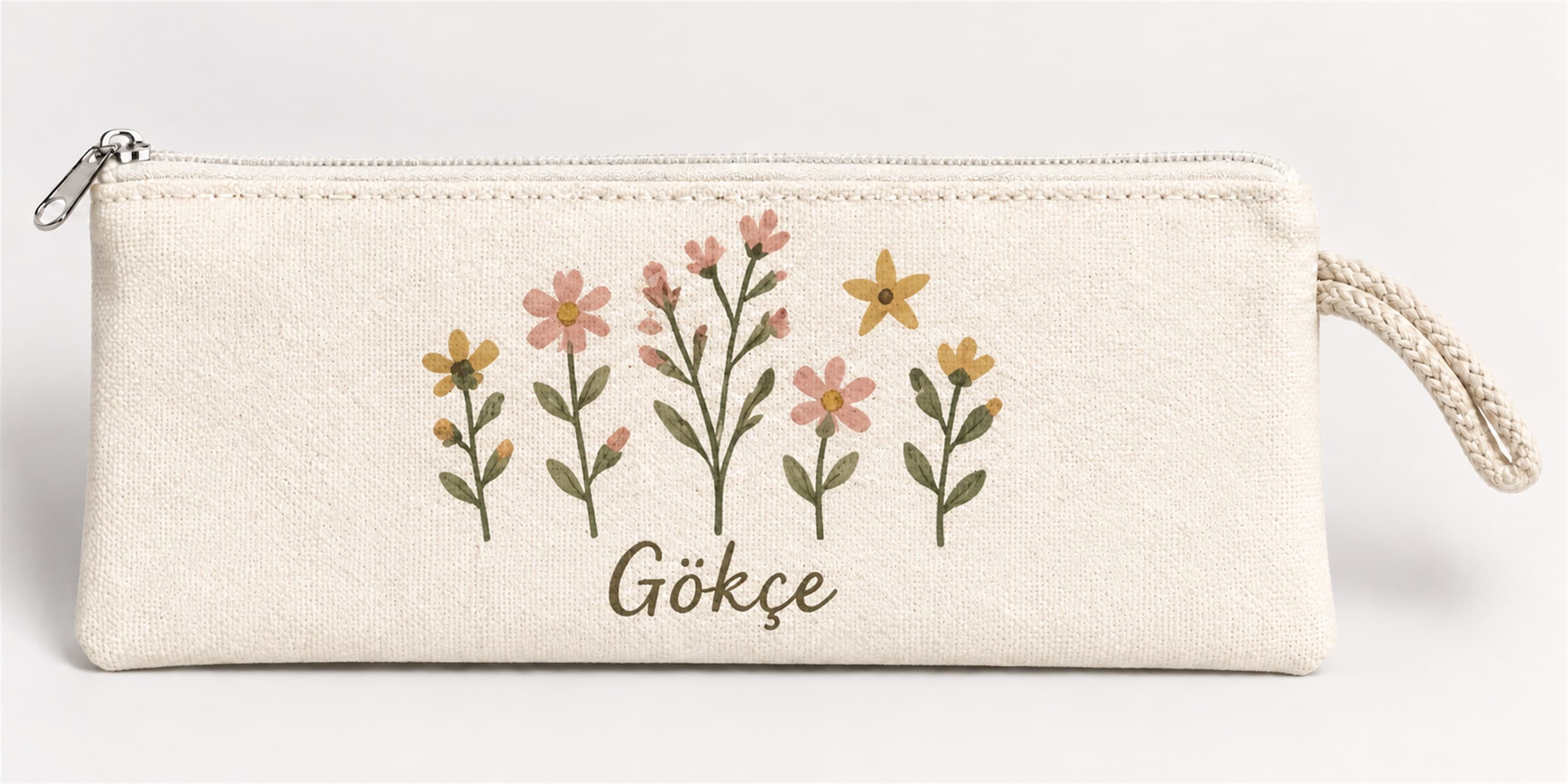 Kişiye Özel Kır Çiçekleri Baskılı Fermuarlı Clutch El Çantası Makyaj Çantası
