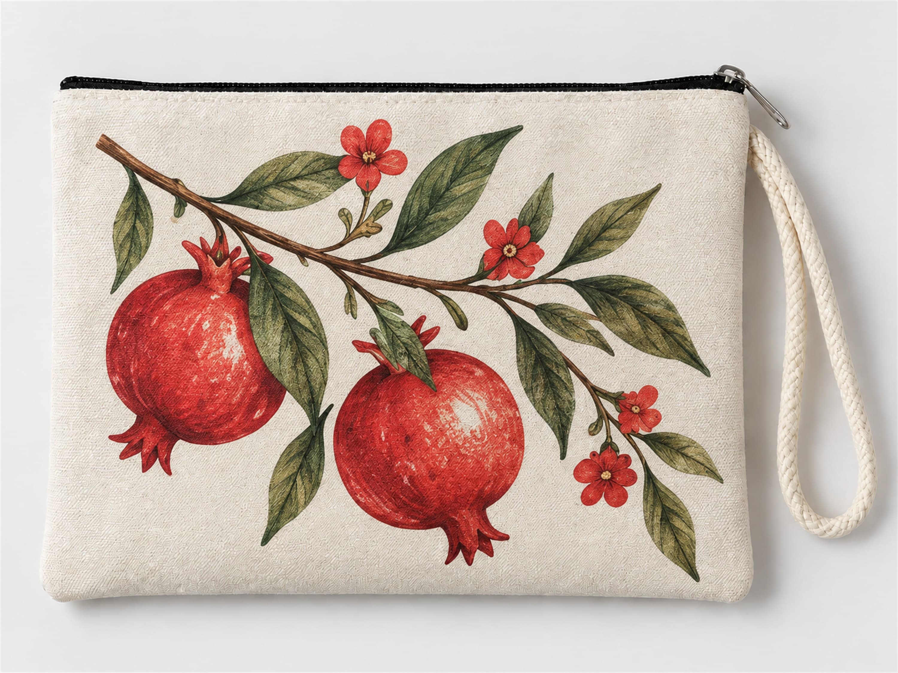 Nar Dalı Baskılı Fermuarlı Makyaj Çantası Bozuk Para Cüzdanı Clutch