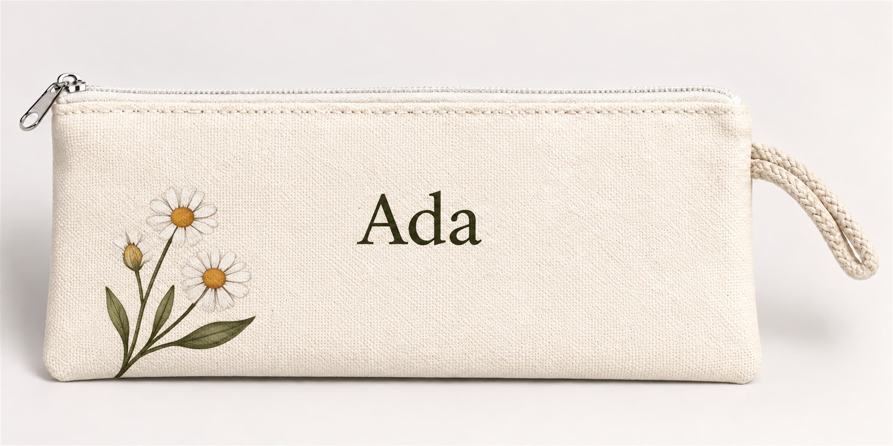 Kişiye Özel Papatya Köşe Baskılı Fermuarlı Clutch El Çantası Makyaj Çantası Model 01276