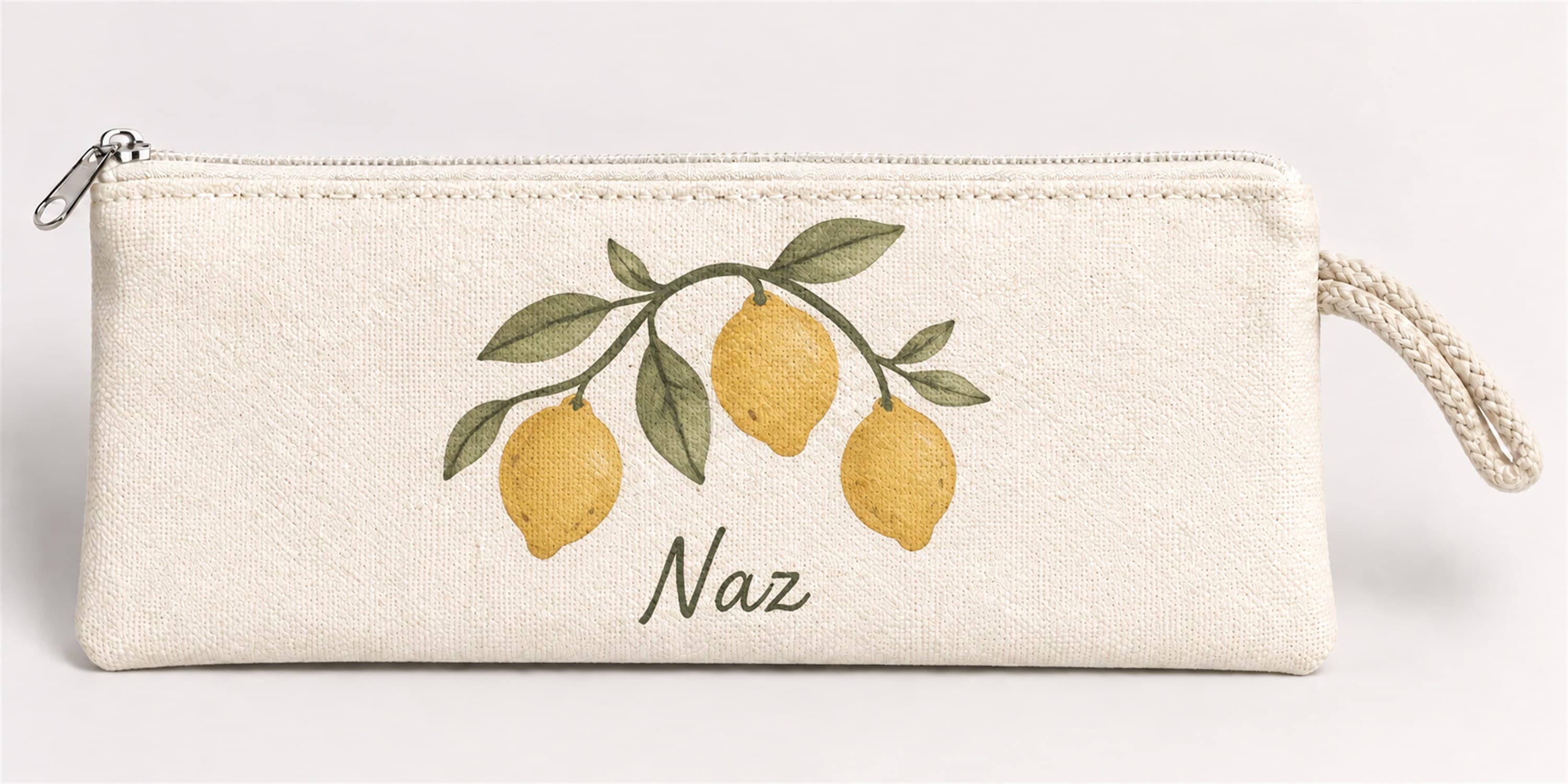 Kişiye Özel Limon Dalı Baskılı Fermuarlı Clutch El Çantası Makyaj Çantası