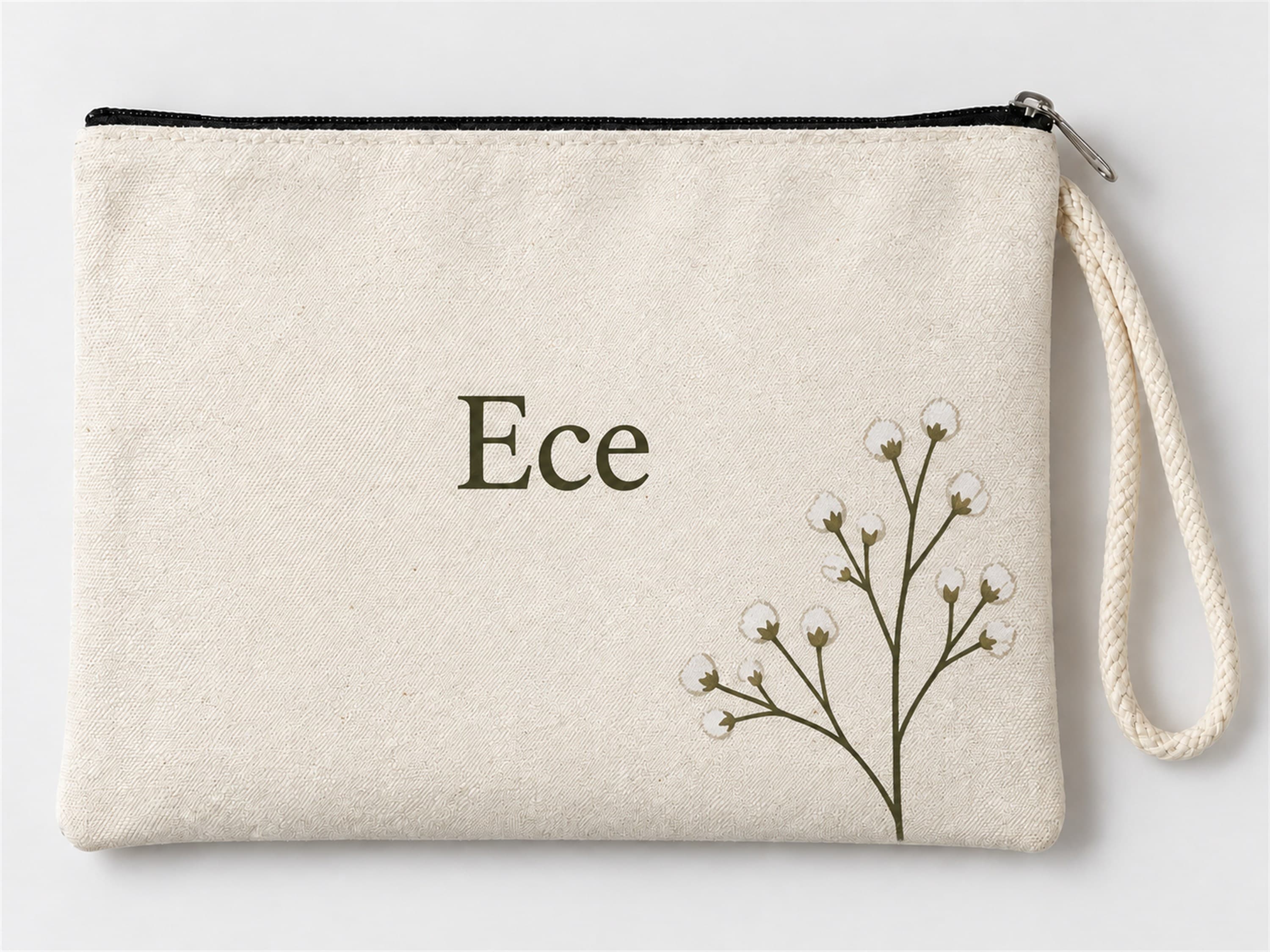 Kişiye Özel Pamuk Çiçeği Baskılı Fermuarlı Makyaj Çantası Bozuk Para Cüzdanı Clutch