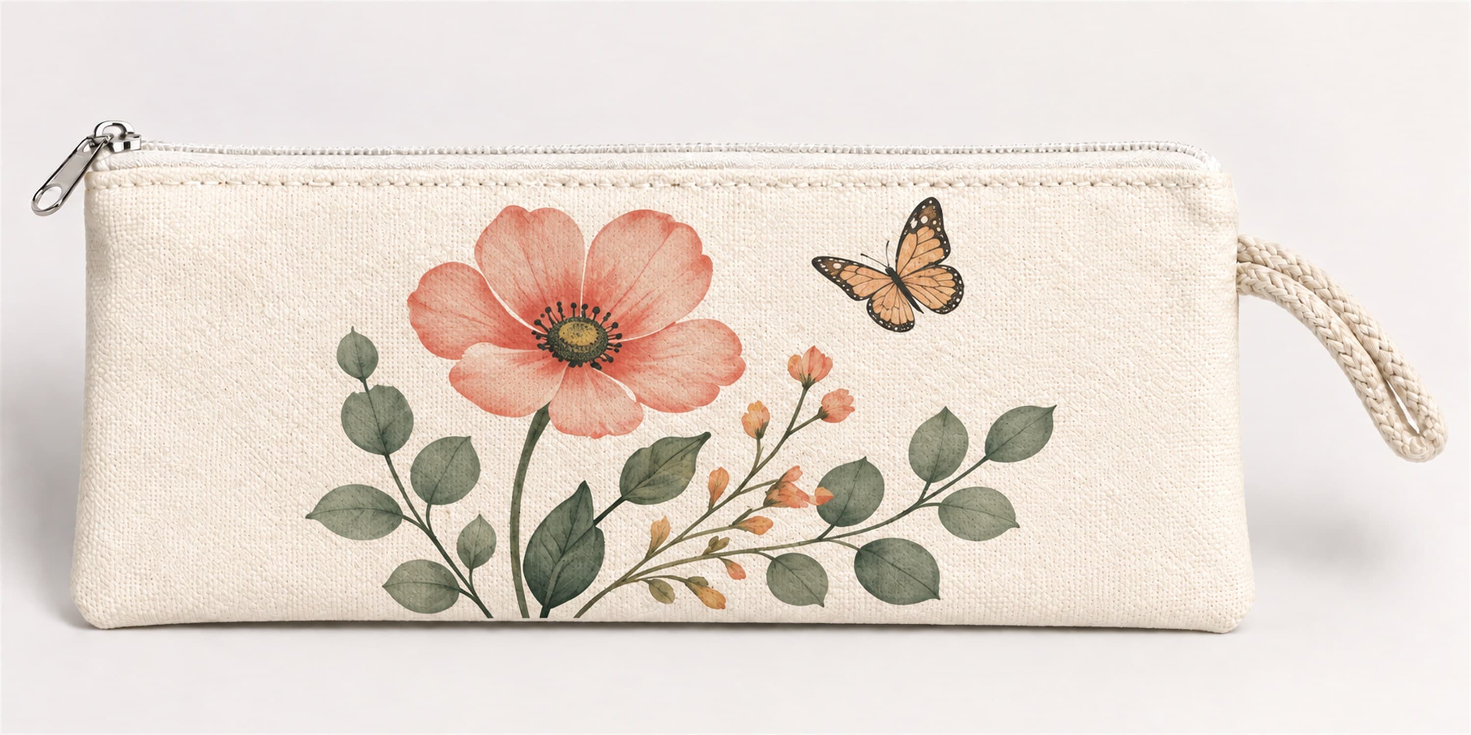 Büyük Gelincik Baskılı Fermuarlı Clutch El Çantası Makyaj Çantası