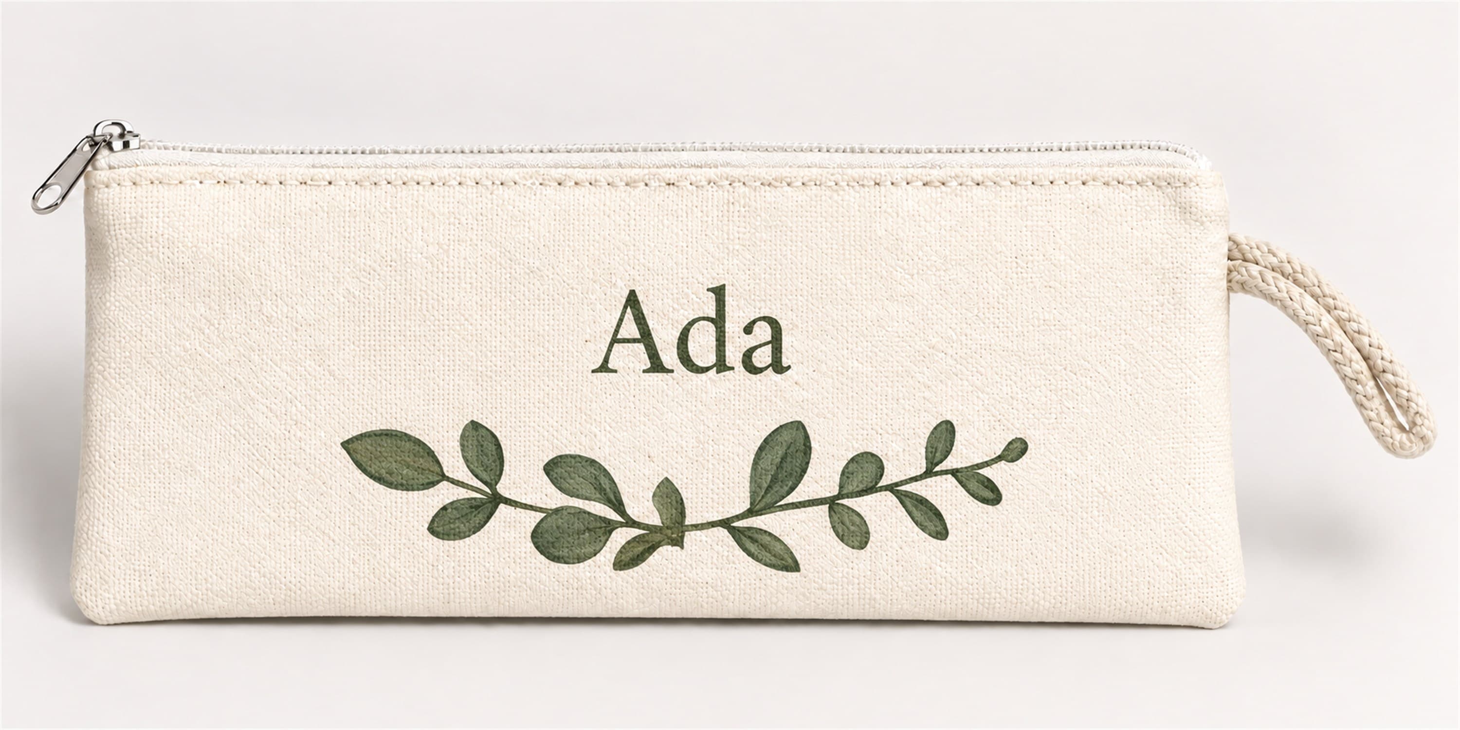 Kişiye Özel Okaliptüs Dalı Baskılı Fermuarlı Clutch El Çantası Makyaj Çantası