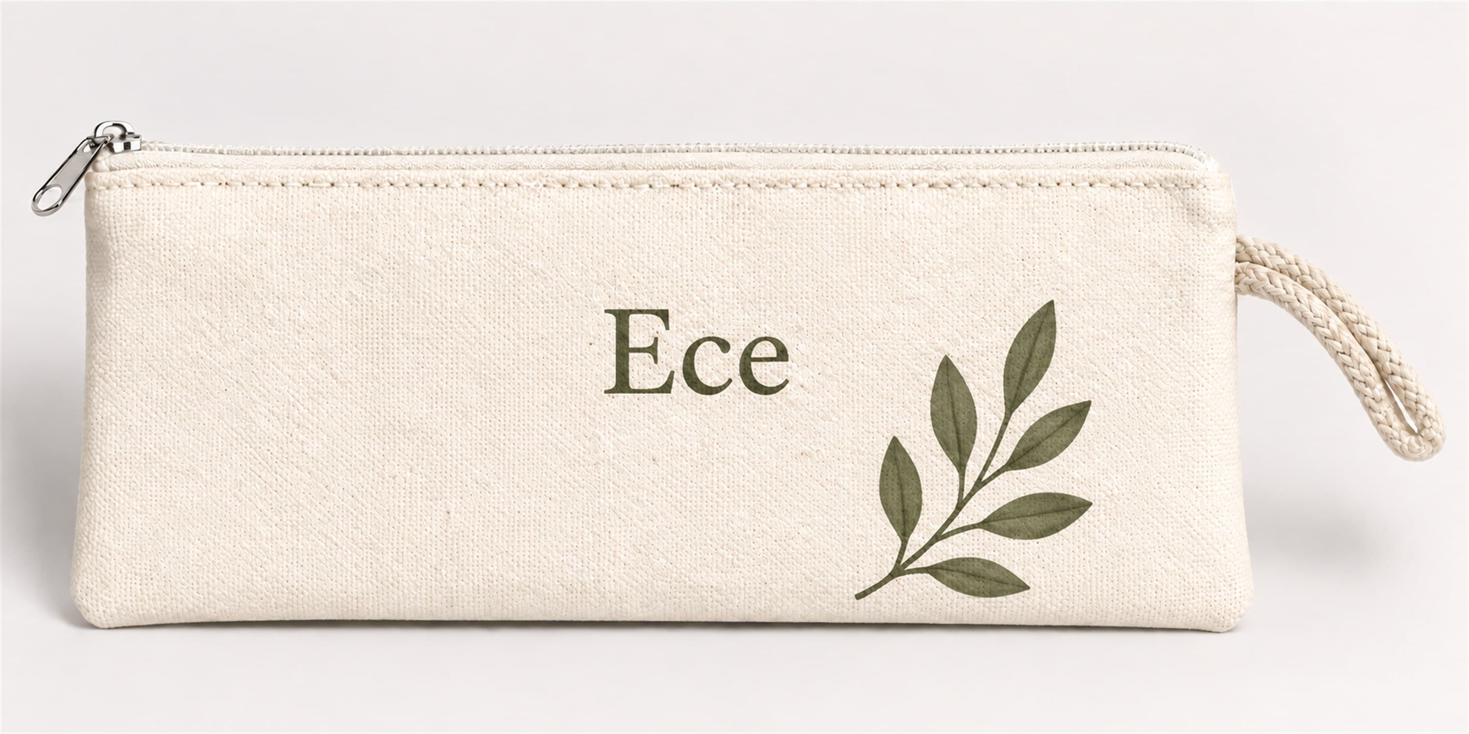 Kişiye Özel Zeytin Dalı Köşe Baskılı Fermuarlı Clutch El Çantası Makyaj Çantası Model 01268