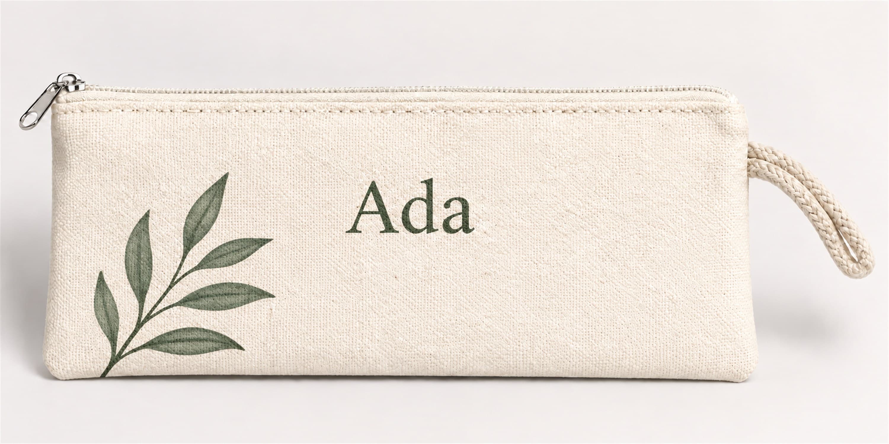 Kişiye Özel Yaprak Dalı Köşe Baskılı Fermuarlı Clutch El Çantası Makyaj Çantası