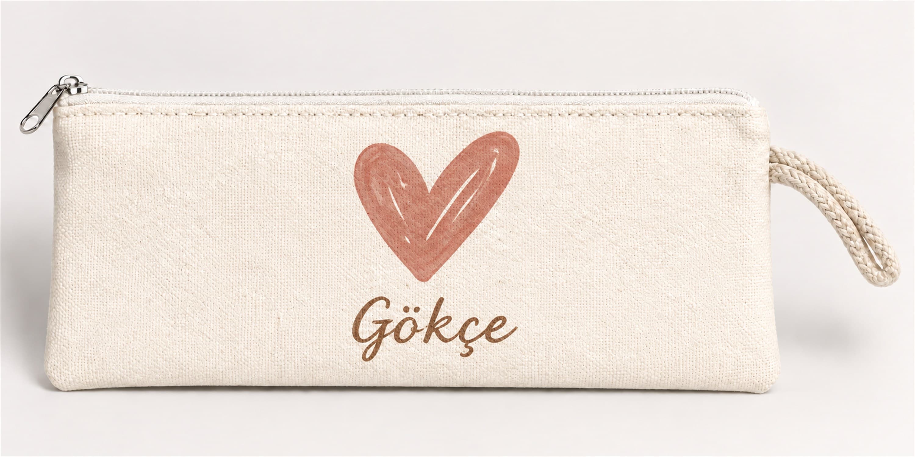 Kişiye Özel Büyük Kalp Baskılı Fermuarlı Clutch El Çantası Makyaj Çantası