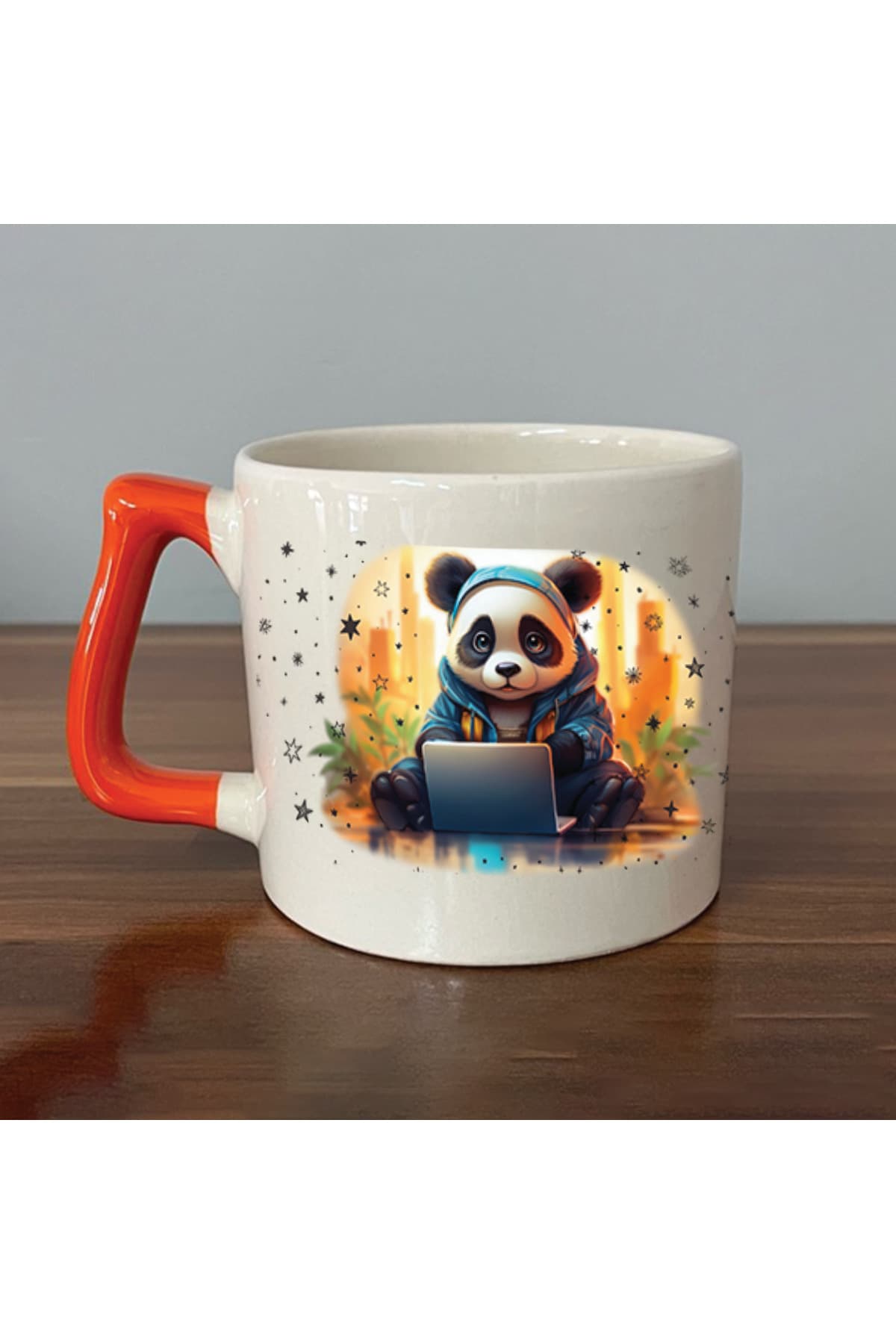 Sad Üzgün Panda - Meslek: Yazılımcı Turuncu Kulplu Prime Meslek Hediyesi Kupa