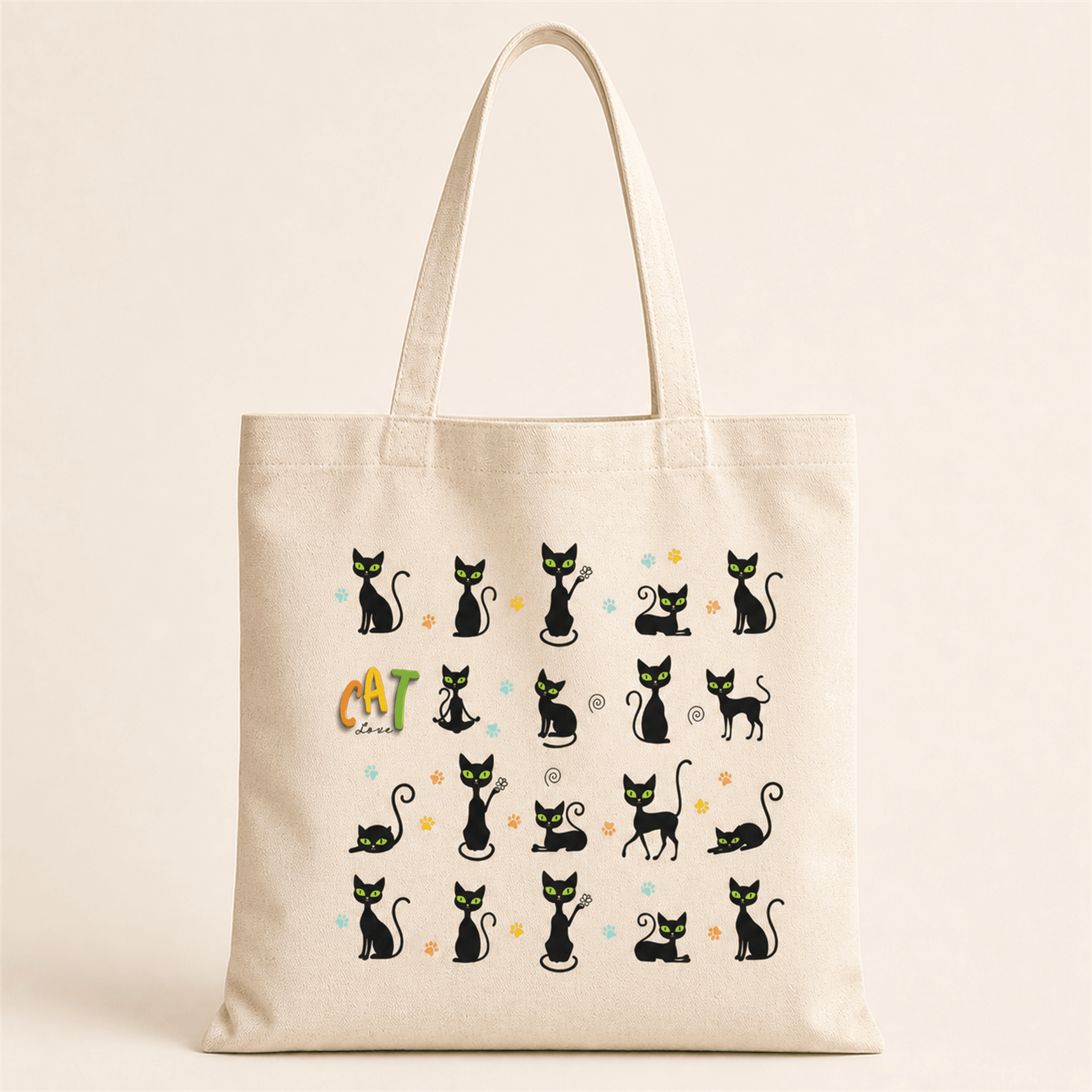 Cat Love Baskılı Bez Çanta Omuz Çantası