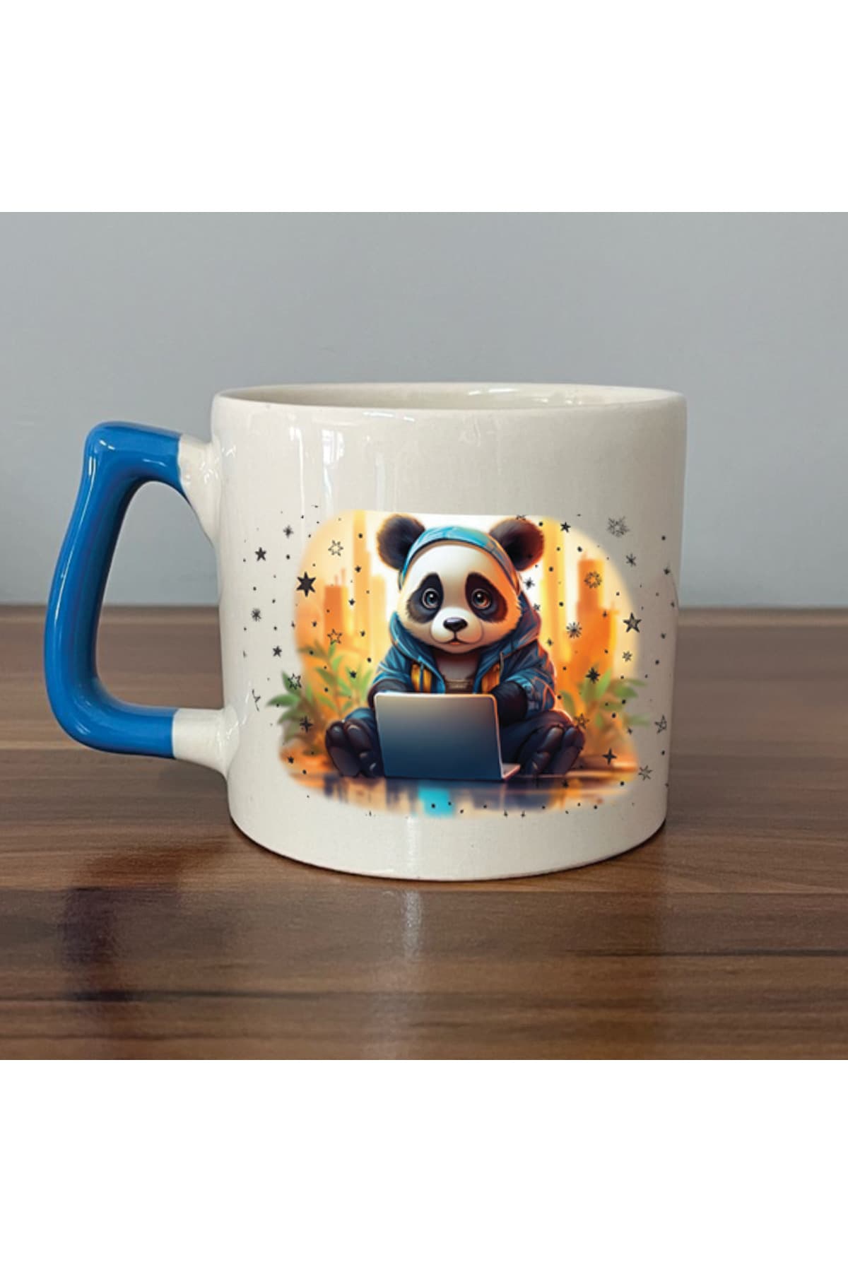 Sad Üzgün Panda - Meslek: Yazılımcı Mavi Kulplu Prime Meslek Hediyesi Kupa