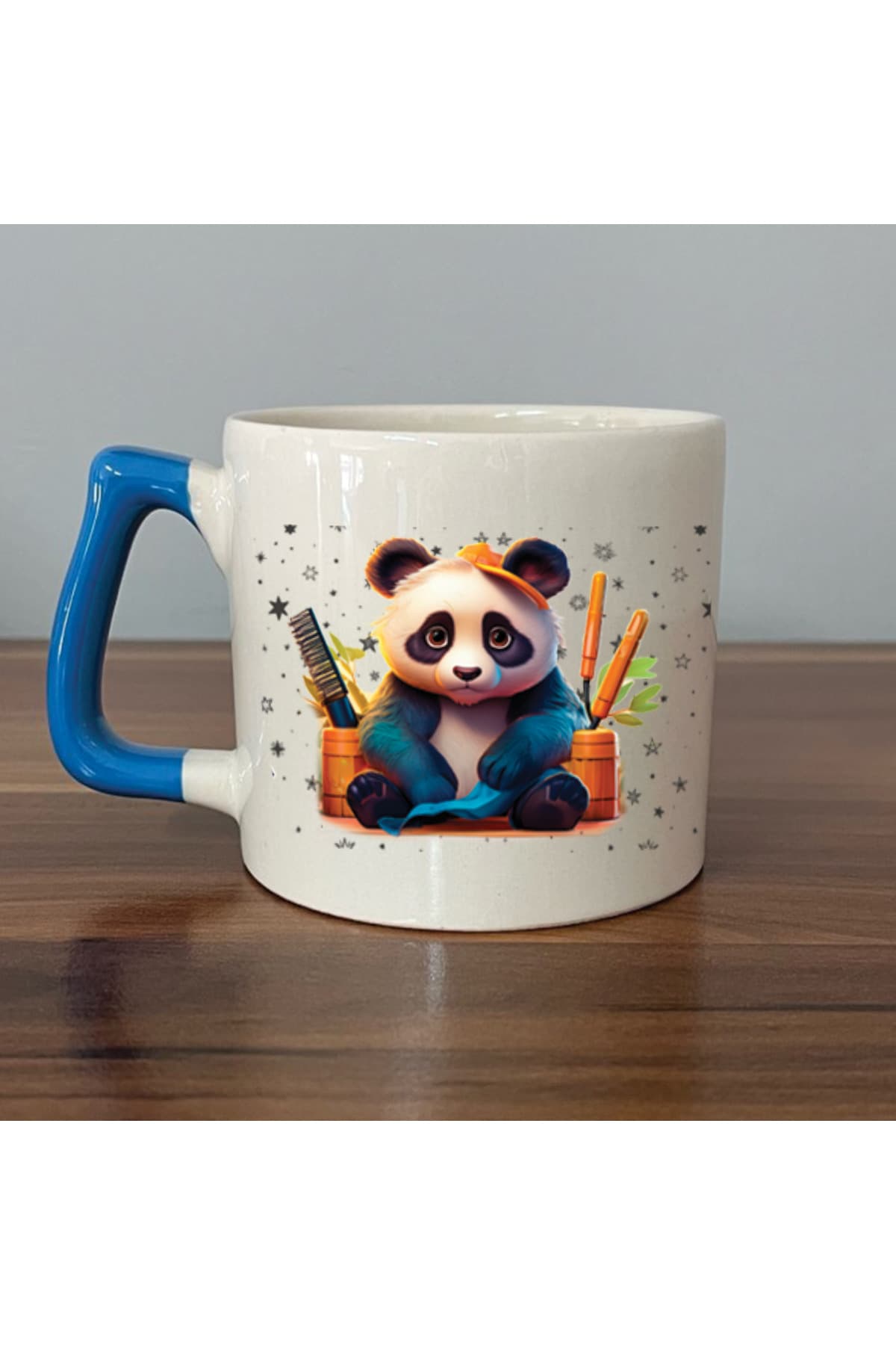 Sad Üzgün Panda - Meslek: Kuaför Mavi Kulplu Prime Meslek Hediyesi Kupa