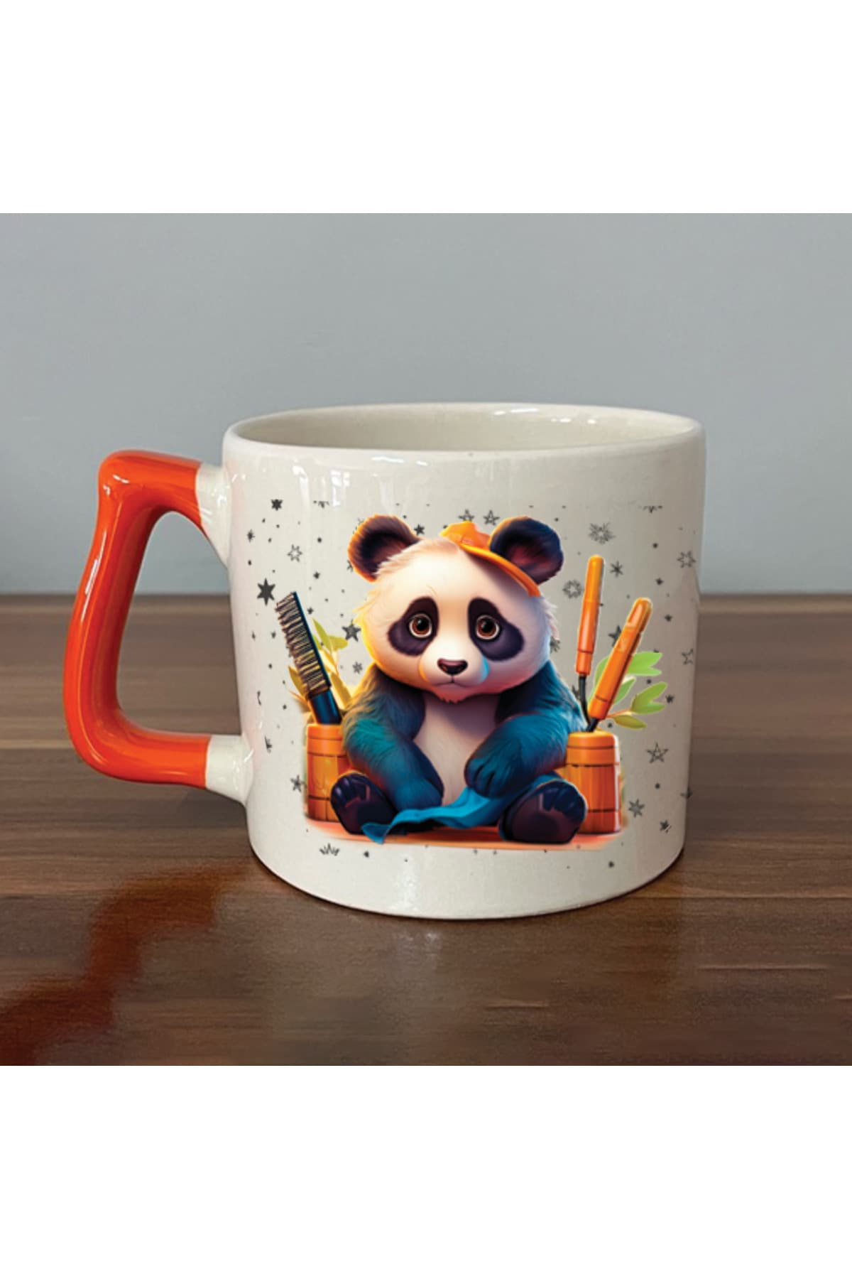 Sad Üzgün Panda - Meslek: Kuaför Turuncu Kulplu Prime Meslek Hediyesi Kupa