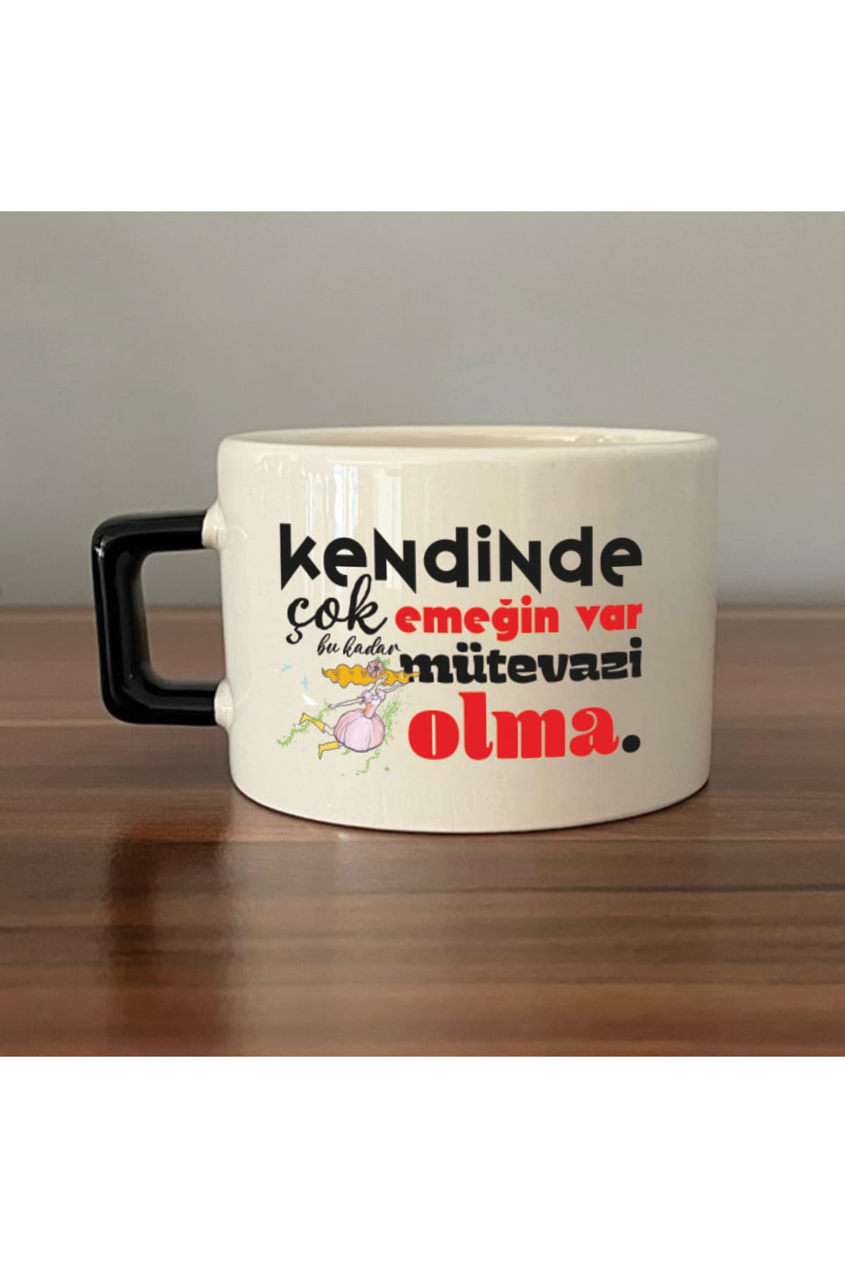 Kendinde Çok Emeğin Var Siyah Kulplu Kare Motivasyon Hediyesi Fincan