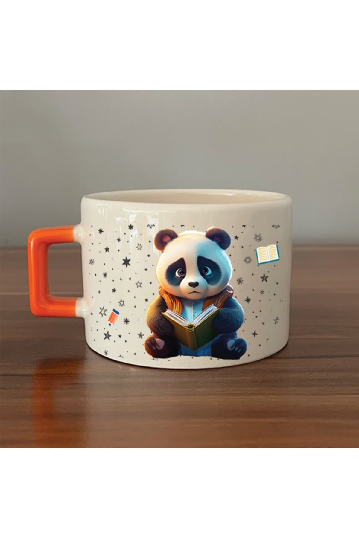 Sad Üzgün Panda - Meslek: Öğrenci Turuncu Kulplu Kare Meslek Hediyesi Fincan