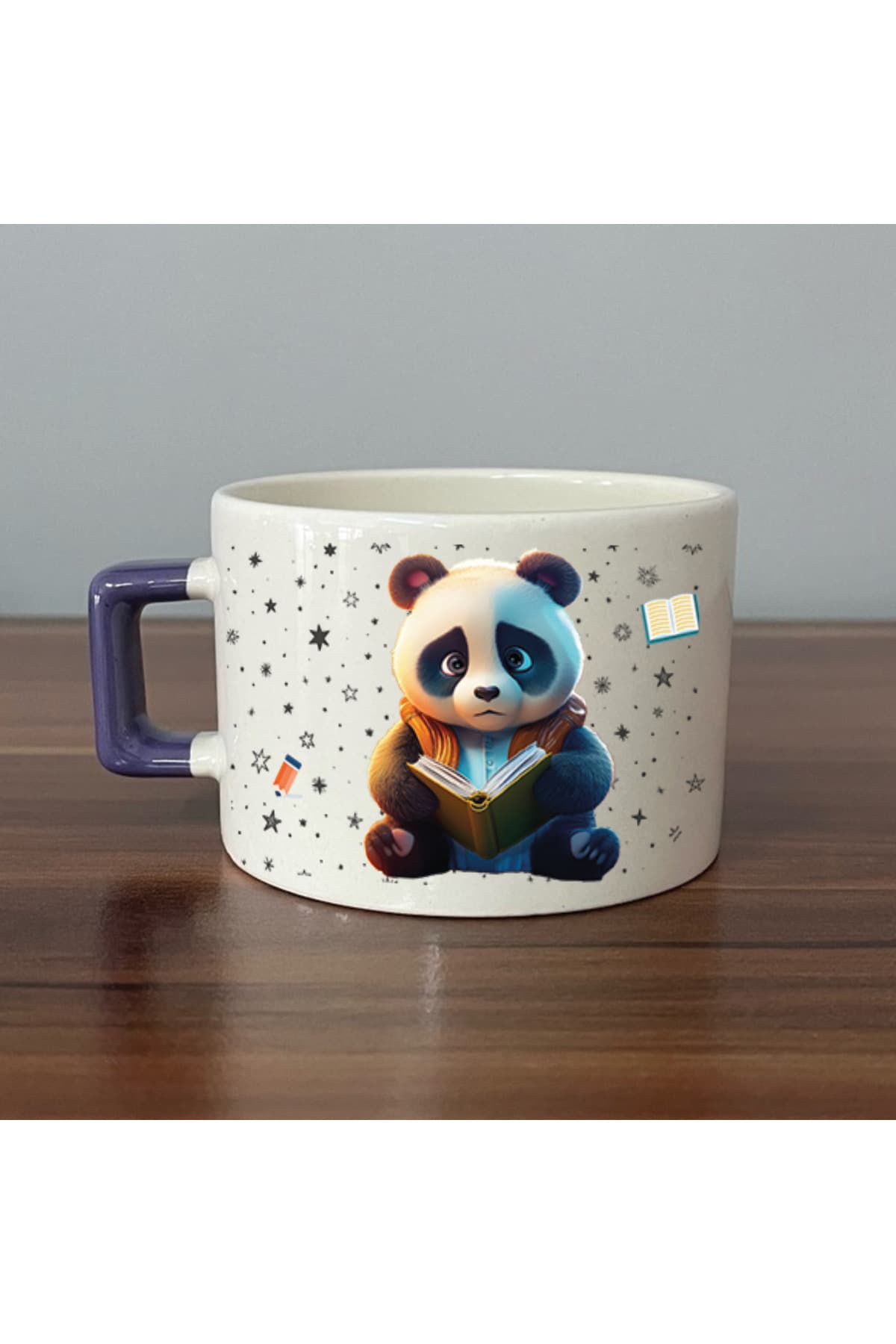 Sad Üzgün Panda - Meslek: Öğrenci Mor Kulplu Kare Meslek Hediyesi Fincan