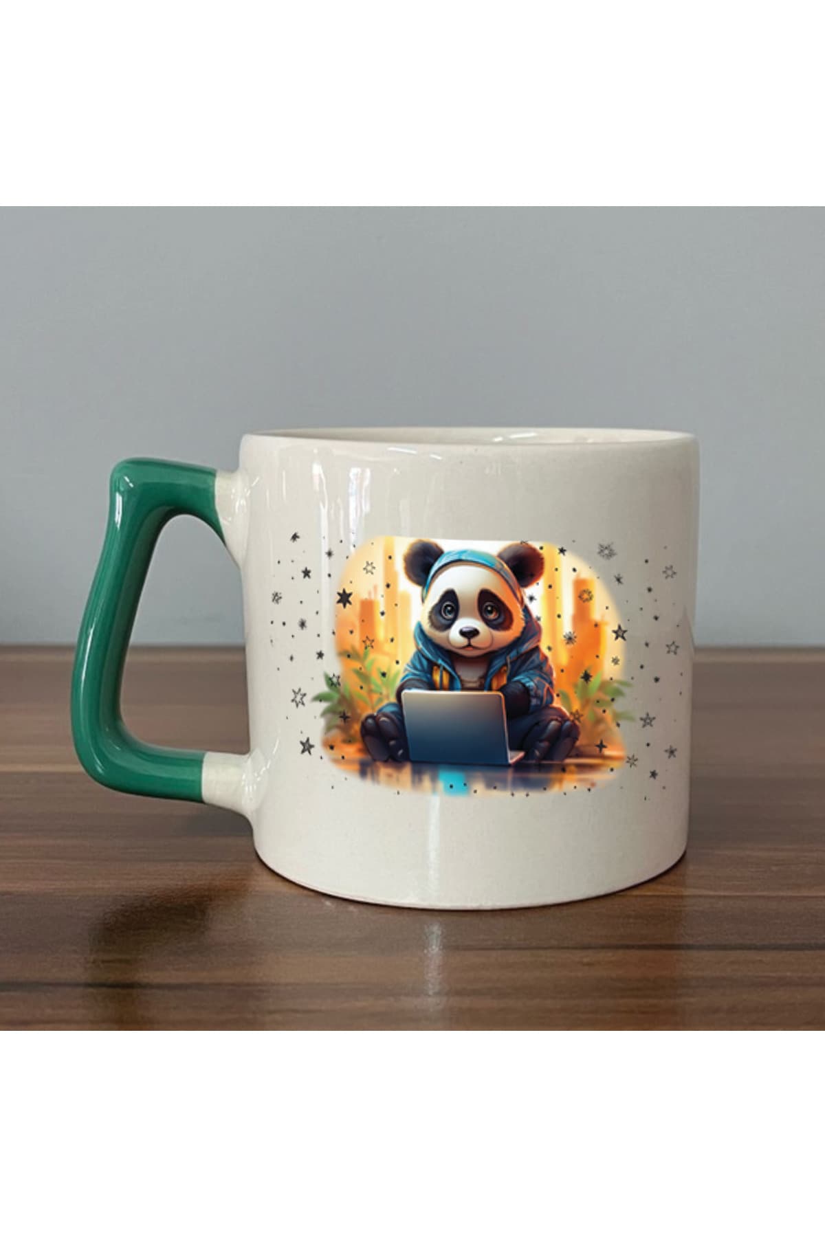 Sad Üzgün Panda - Meslek: Yazılımcı Yeşil Kulplu Prime Meslek Hediyesi Kupa
