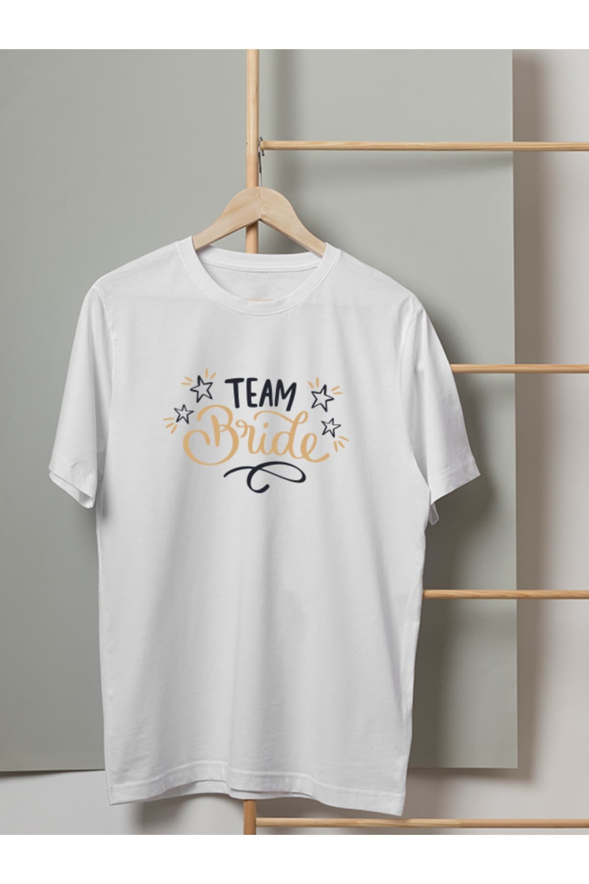 Team Bride Yıldızlı Yazı Baskılı Beyaz Kadın Tişört - XXL
