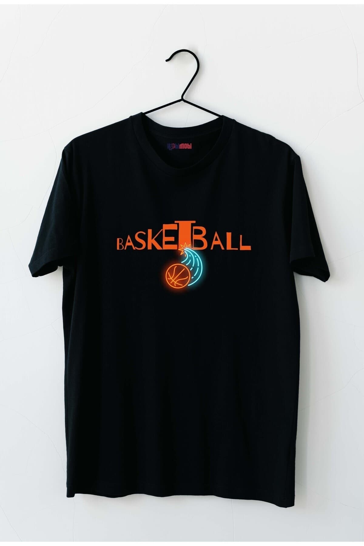 Baketball Yazılı Baskılı Siyah Erkek Tişört - XL