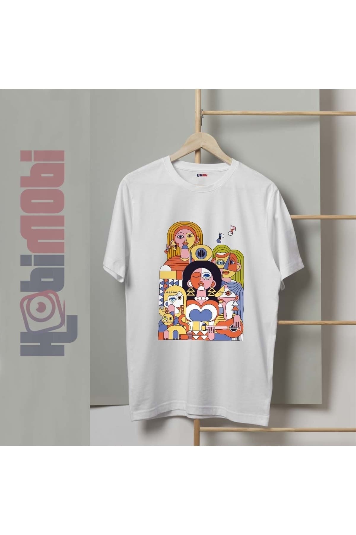 Çalgıcılar Baskılı Beyaz Kadın Tişört - XXL