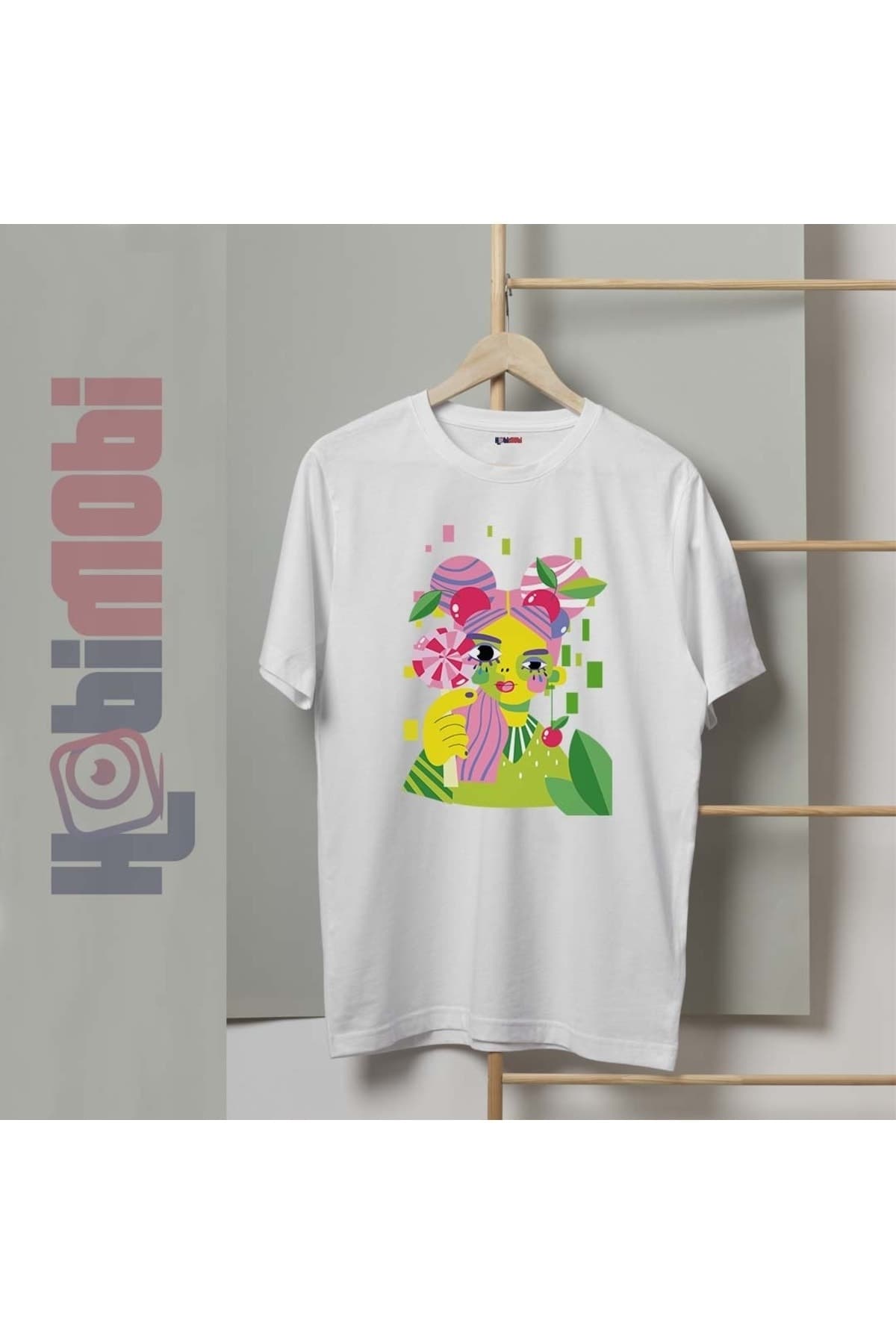Lolipop Baskılı Beyaz Kadın Tişört - XXL