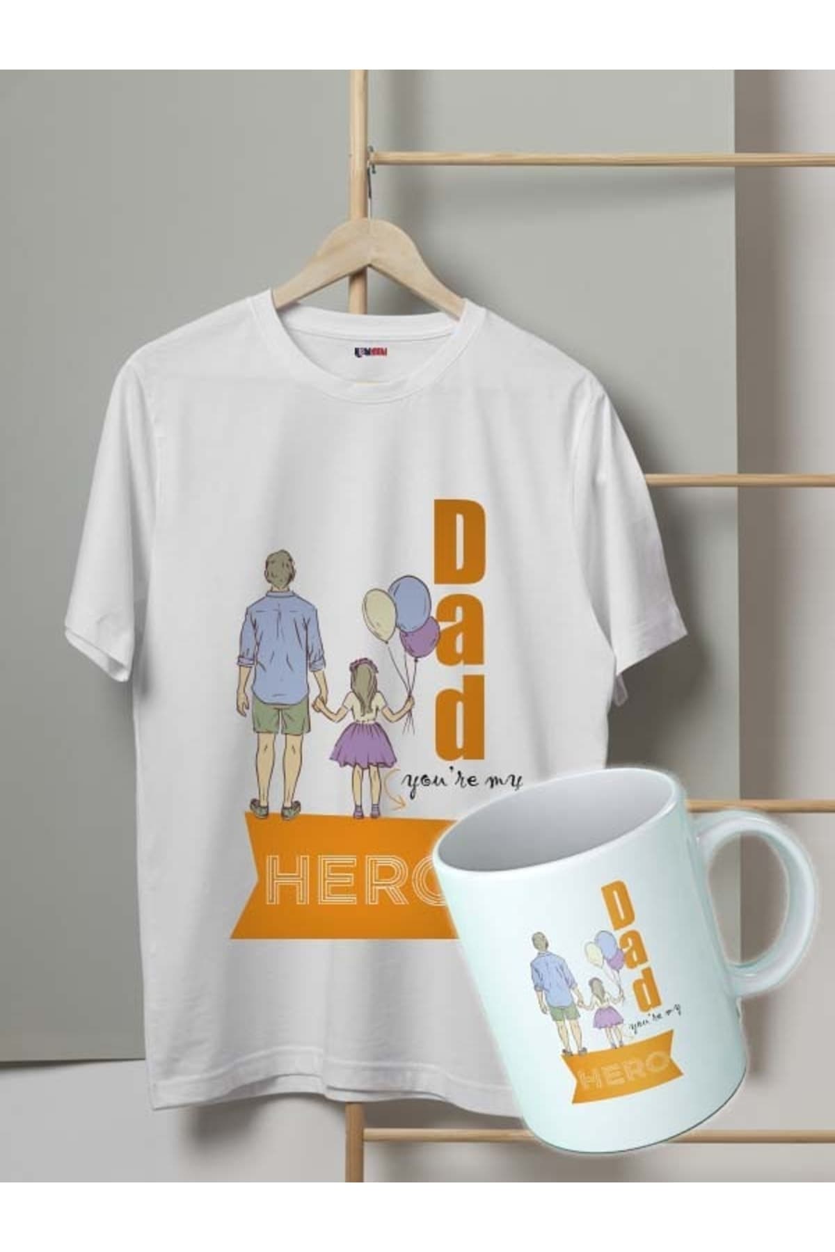 Hero-baba&kız Baskılı Tshirt-kupa Set - M