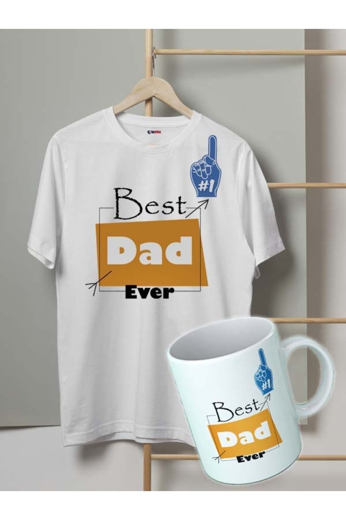 Best Dad #1 Baskılı Babalar Günü Tshirt-kupa Set