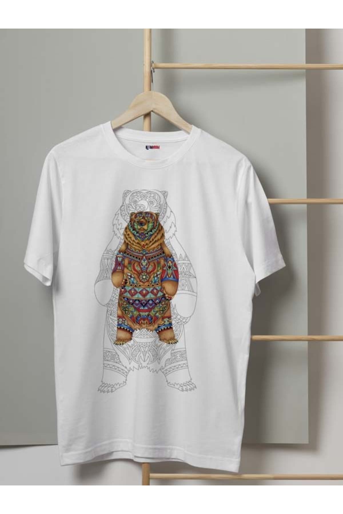 Bear Baskılı Beyaz Kadın Tişört - M