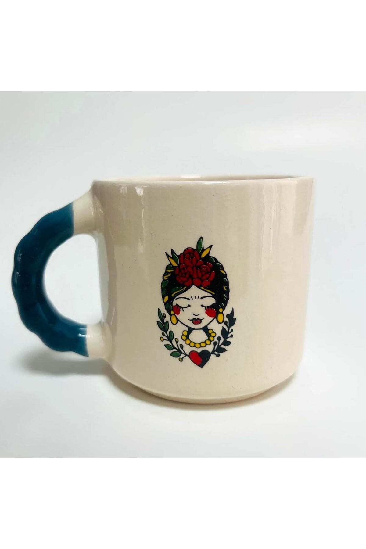 Kadın Baskılı Kulplu Boncuk Kupa Bardak Fincan Mug