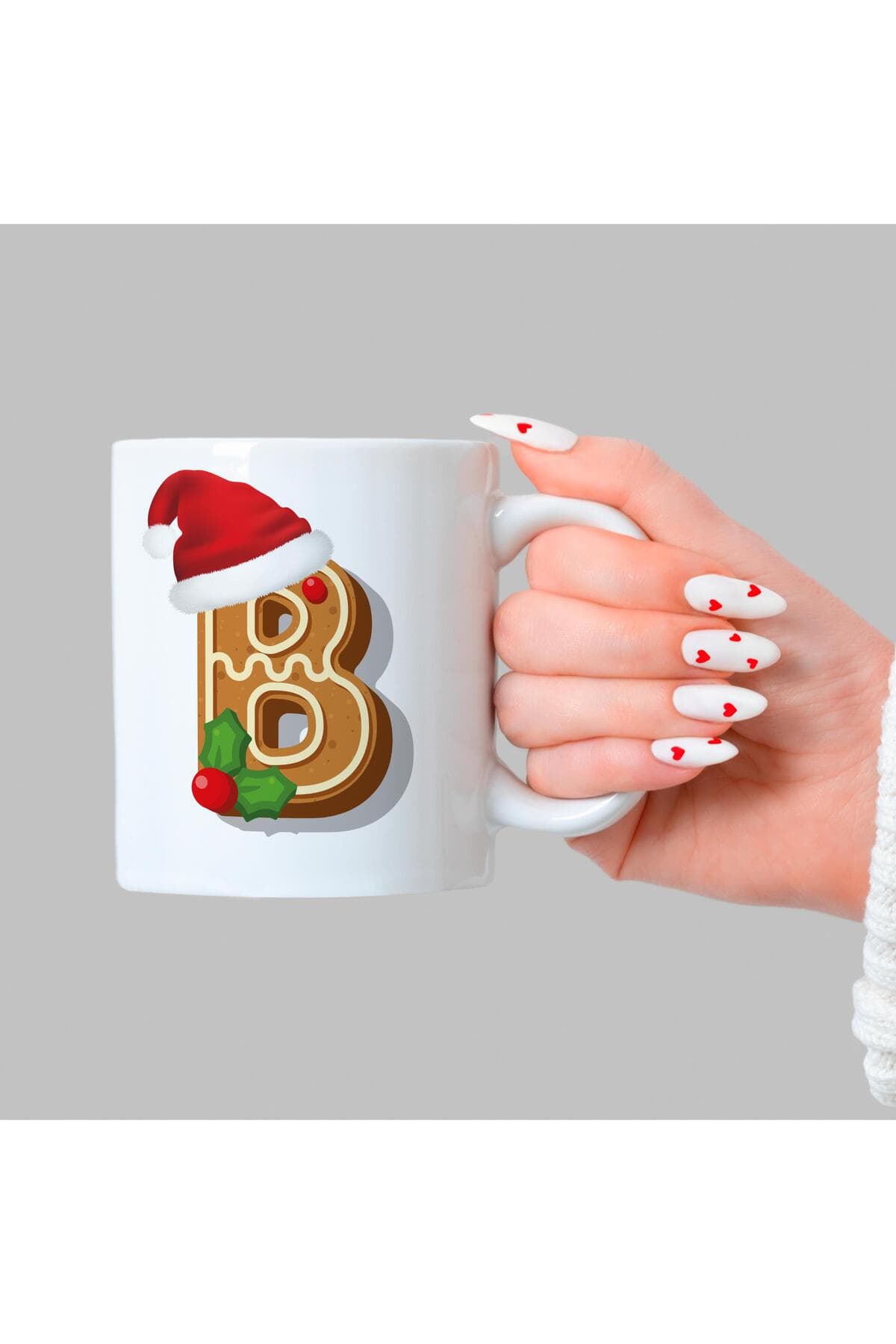 Kurabiye B Harfi Baskılı Beyaz Kupa - Yılbaşı Hediyesi Bardak Fincan Mug